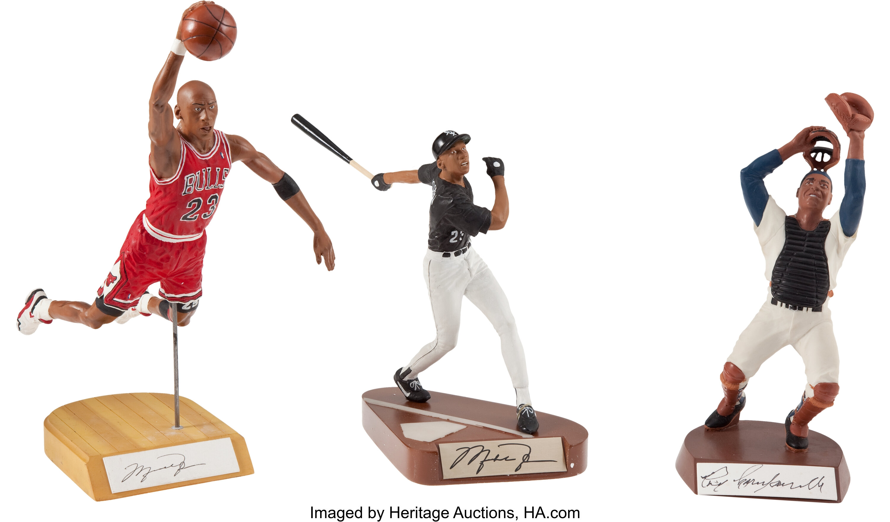 Roy Campanella and Michael Jordan Signed Salvino Statues Lot