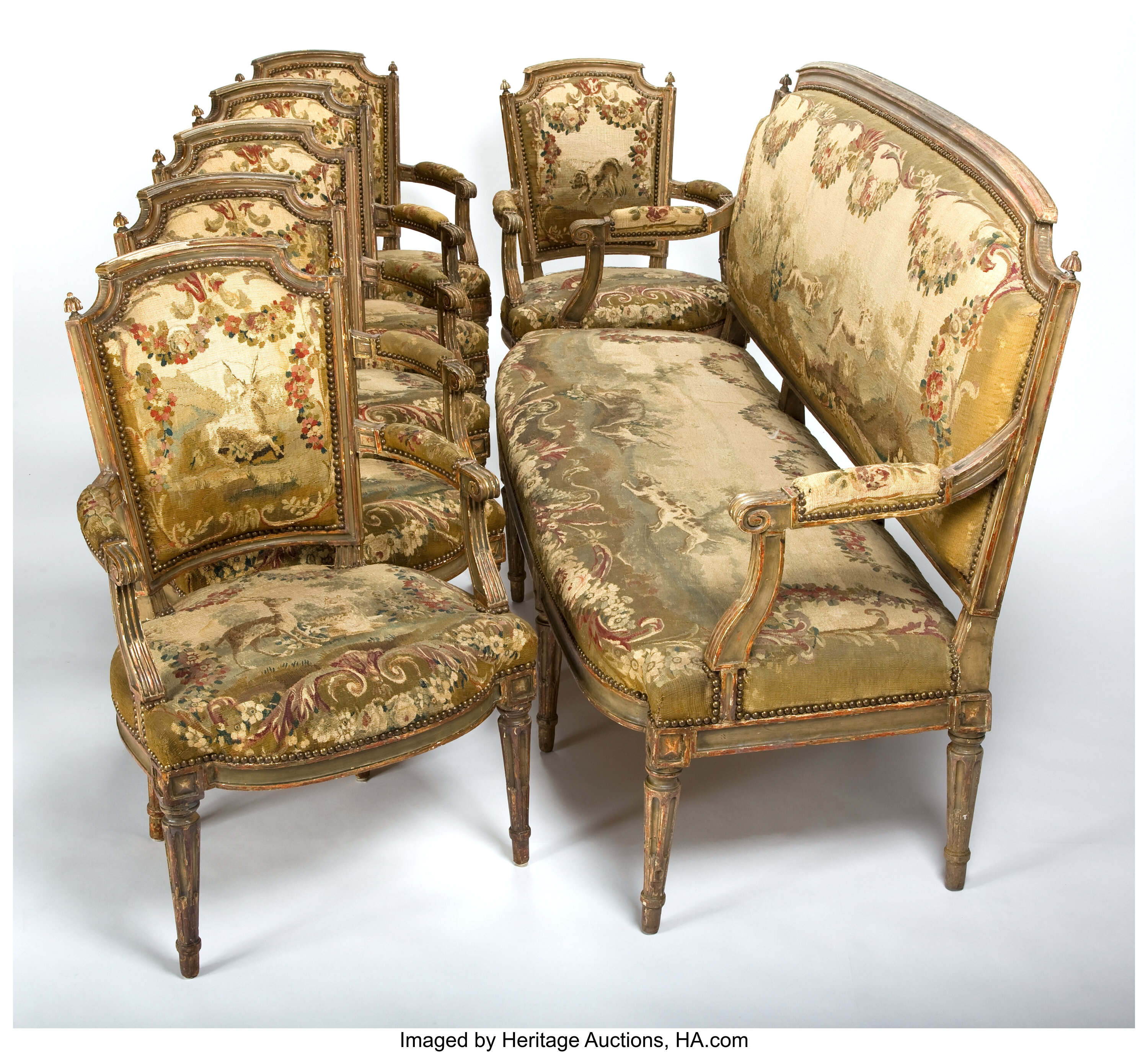 Sold at Auction: 5 PC. FRENCH LOUIS XVI STYLE GILT WOOD SALON SET