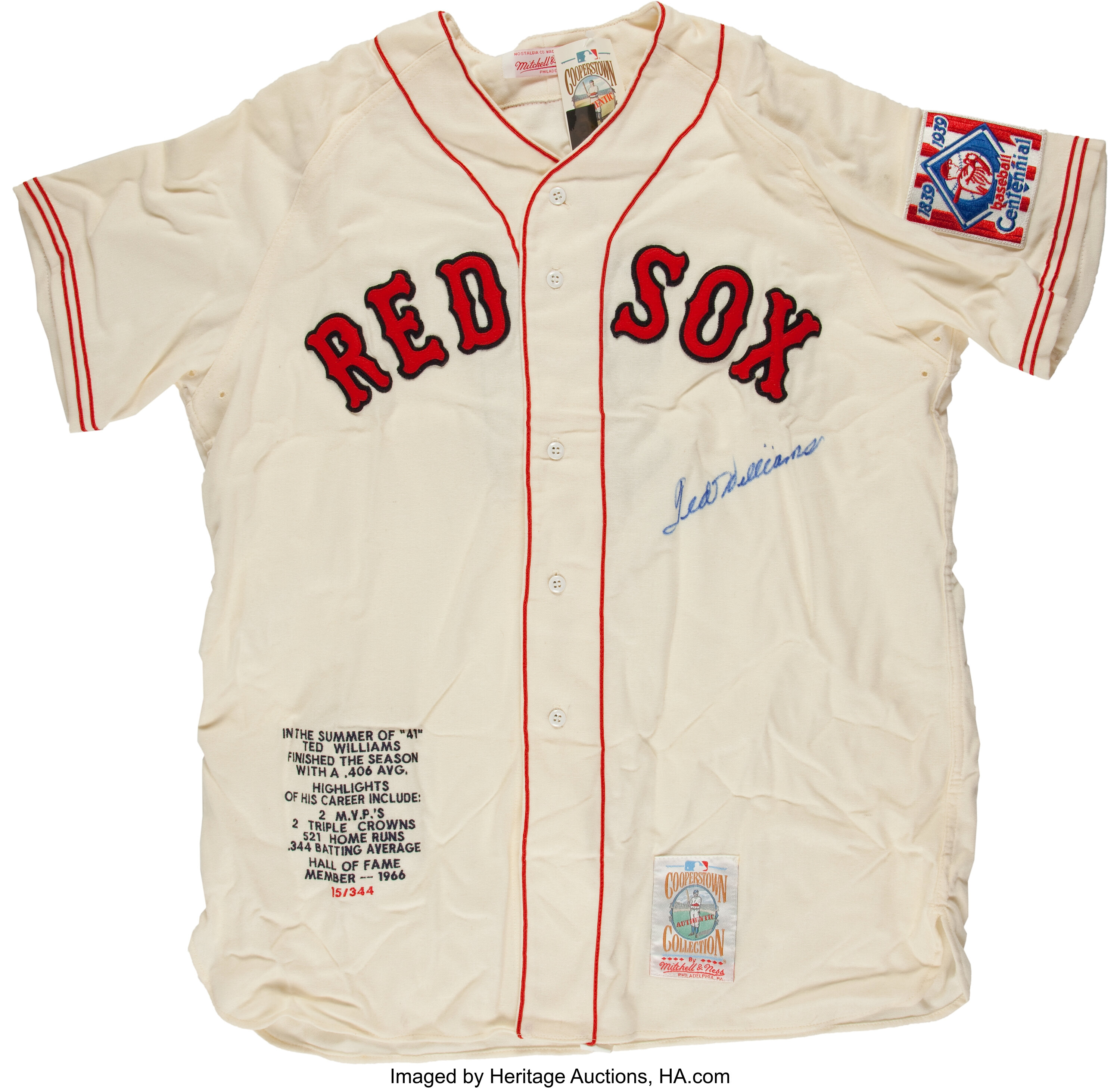 Ted Williams Signed Boston Red Sox Jersey.  Baseball