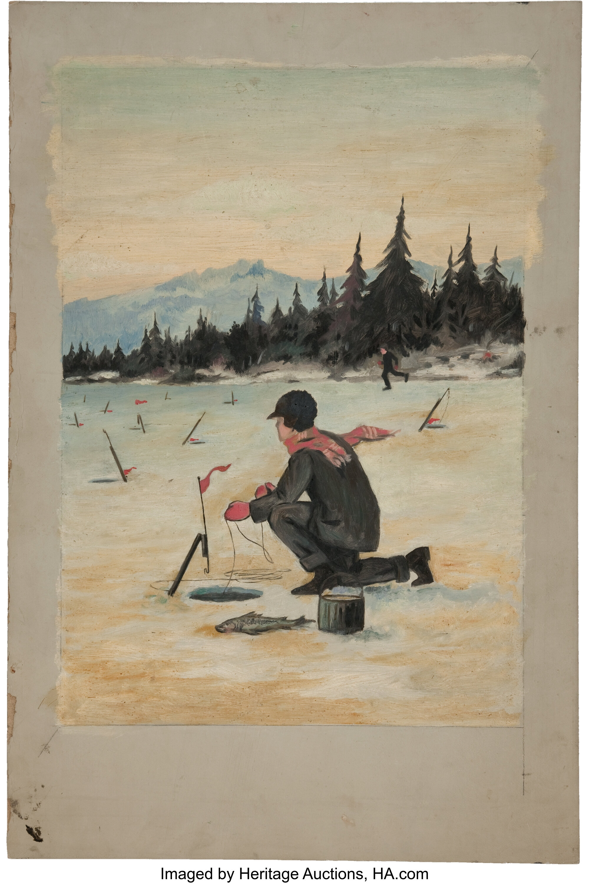 Ice Fishing Painting Original Art undated Original Comic Art