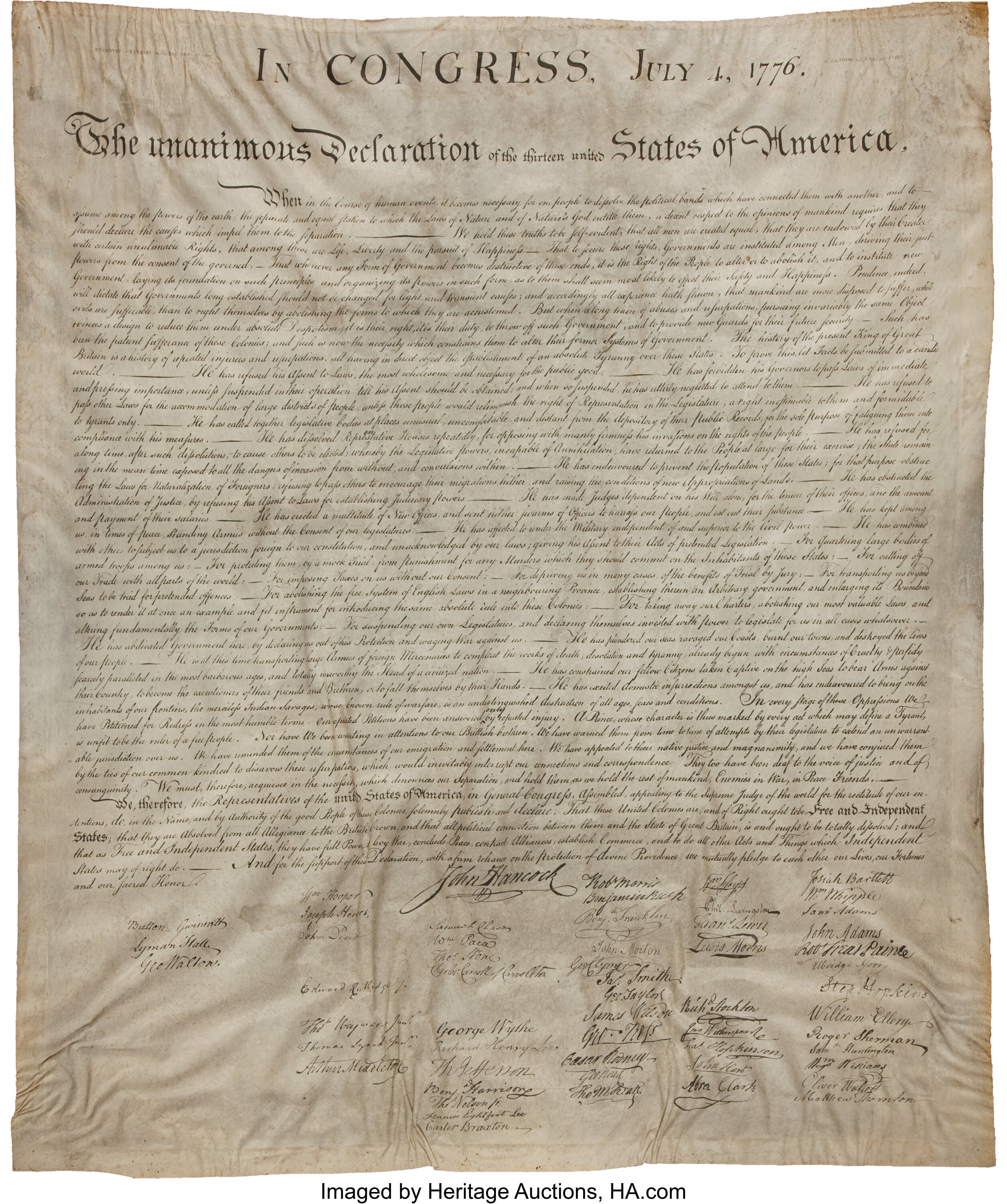 Declaration of Independence, Engraved and Printed by William | Lot ...