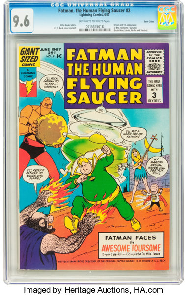 Silver Age (1956-1969):Superhero, Fatman, the Human Flying Saucer #2 Twin Cities pedigree (Lightning Comics, 1967) CGC NM+ 9.6 Off-white to white pages....