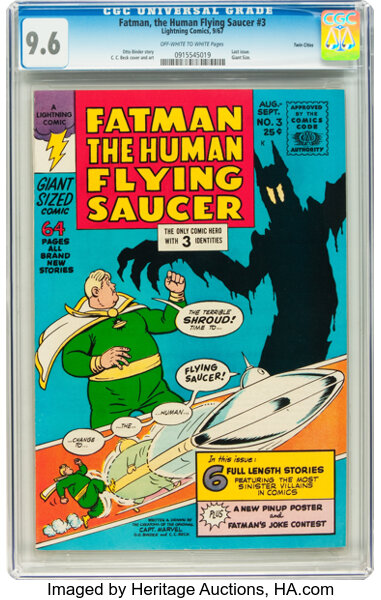 Silver Age (1956-1969):Humor, Fatman, the Human Flying Saucer #3 Twin Cities pedigree (Lightning Comics, 1967) CGC NM+ 9.6 Off-white to white pages....