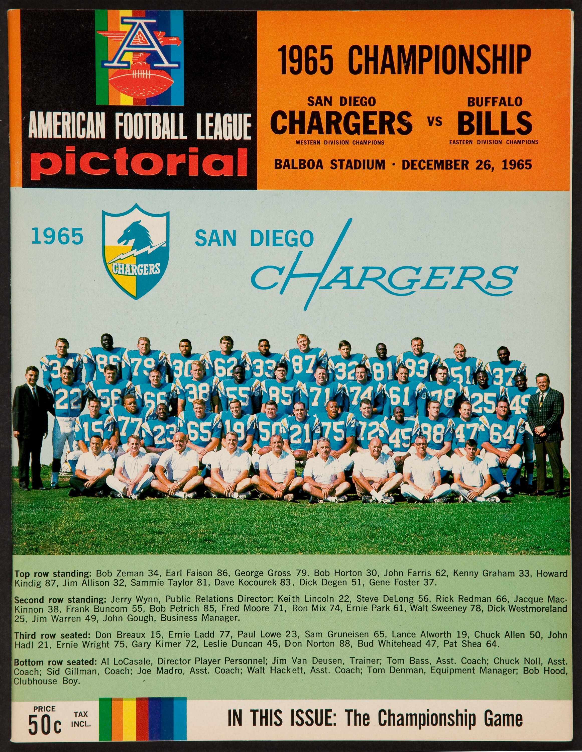 1965 AFL Championship Program - San Diego Chargers Vs. Buffalo, Lot #43204