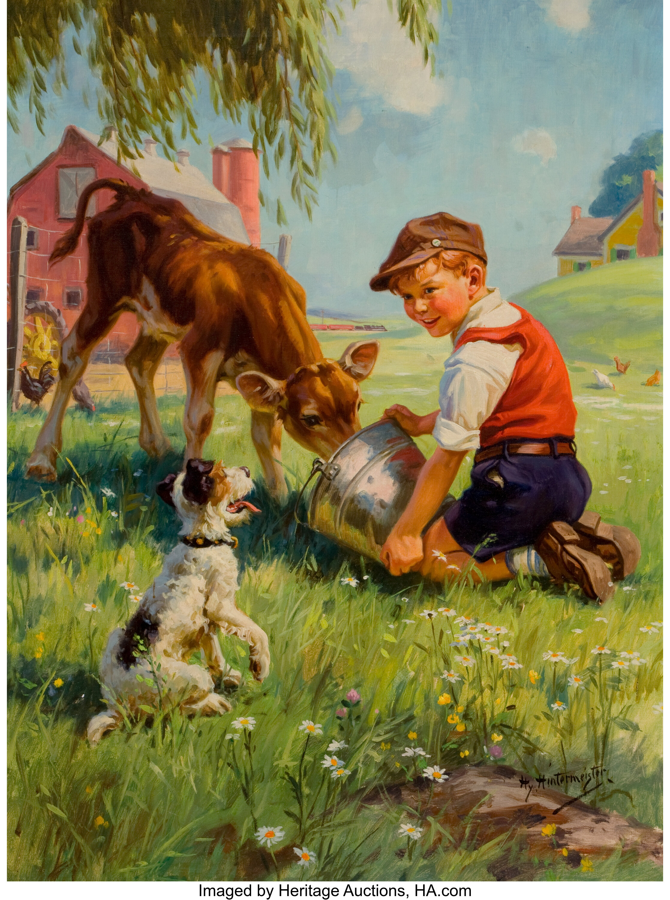 Hy Henry Hintermeister American 1897 1972 Boy With Calf And Lot