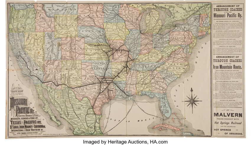 Missouri Pacific Railroad Map Map]. Map Of The South West Rail System. Missouri Pacific Ry.... | Lot  #42126 | Heritage Auctions