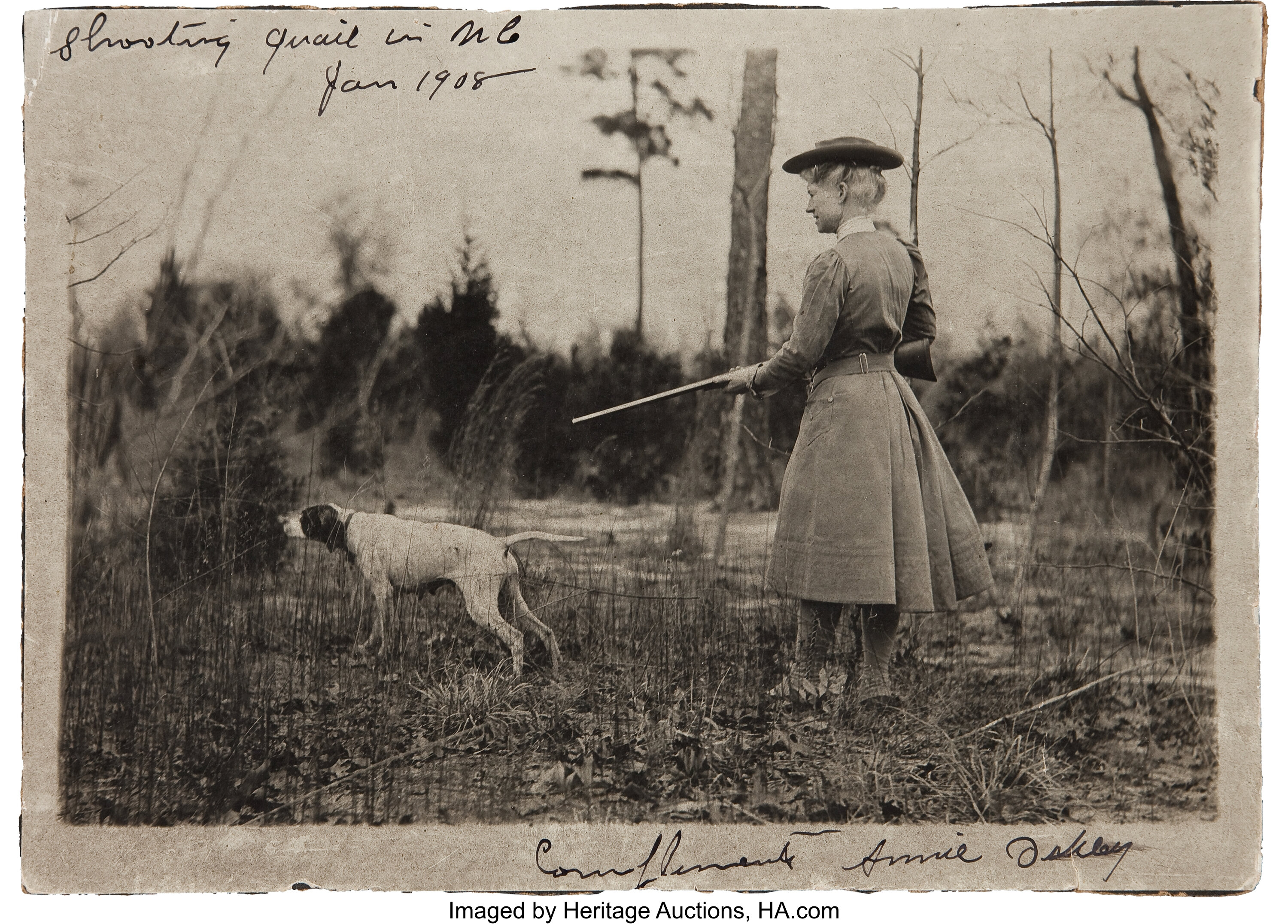 Annie Oakley: Original Photo Shooting Quail in 1908, with | Lot #44024 |  Heritage Auctions