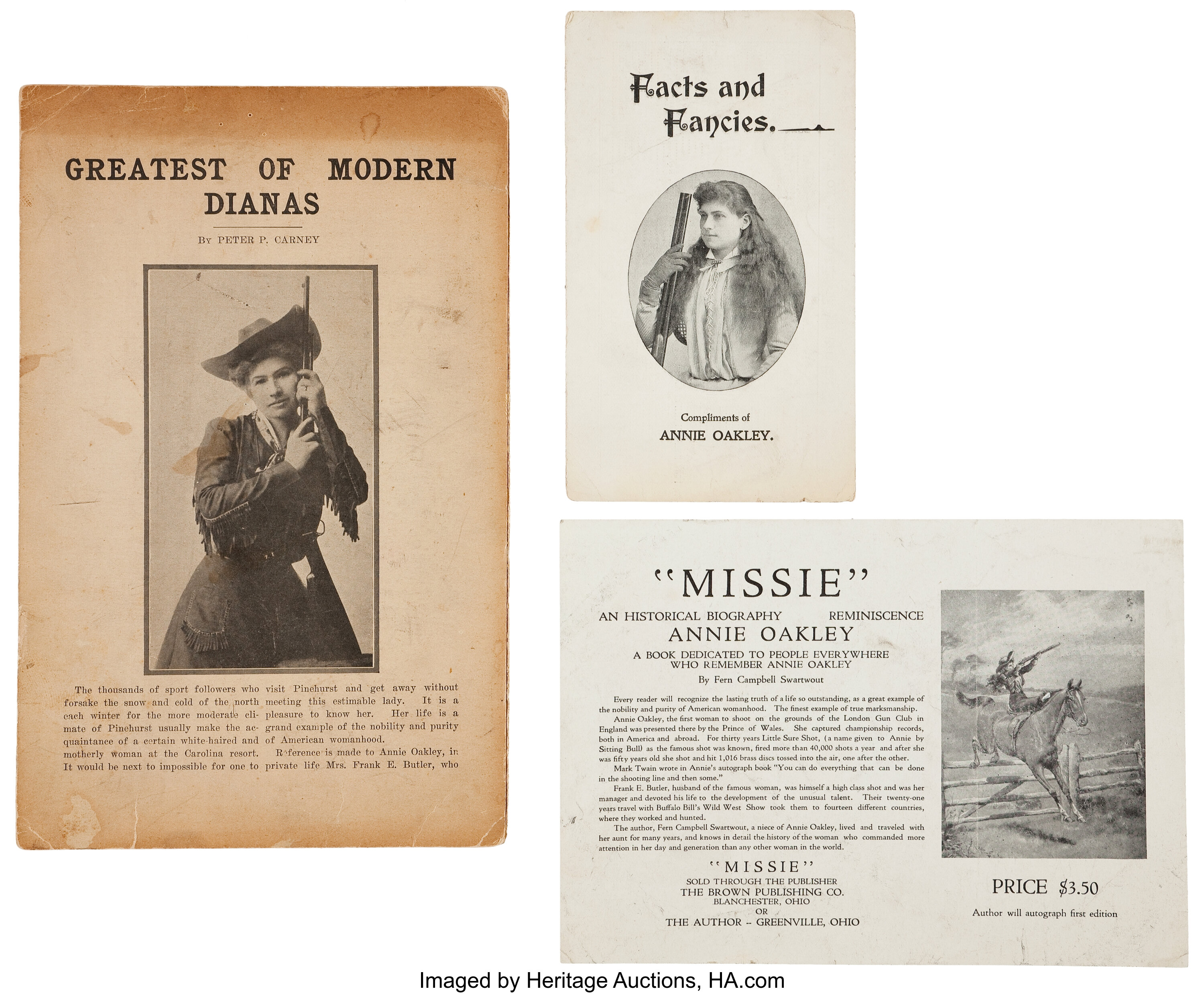 Annie Oakley: Three Interesting Paper Items. ... (Total: 3 Items) | Lot  #44074 | Heritage Auctions