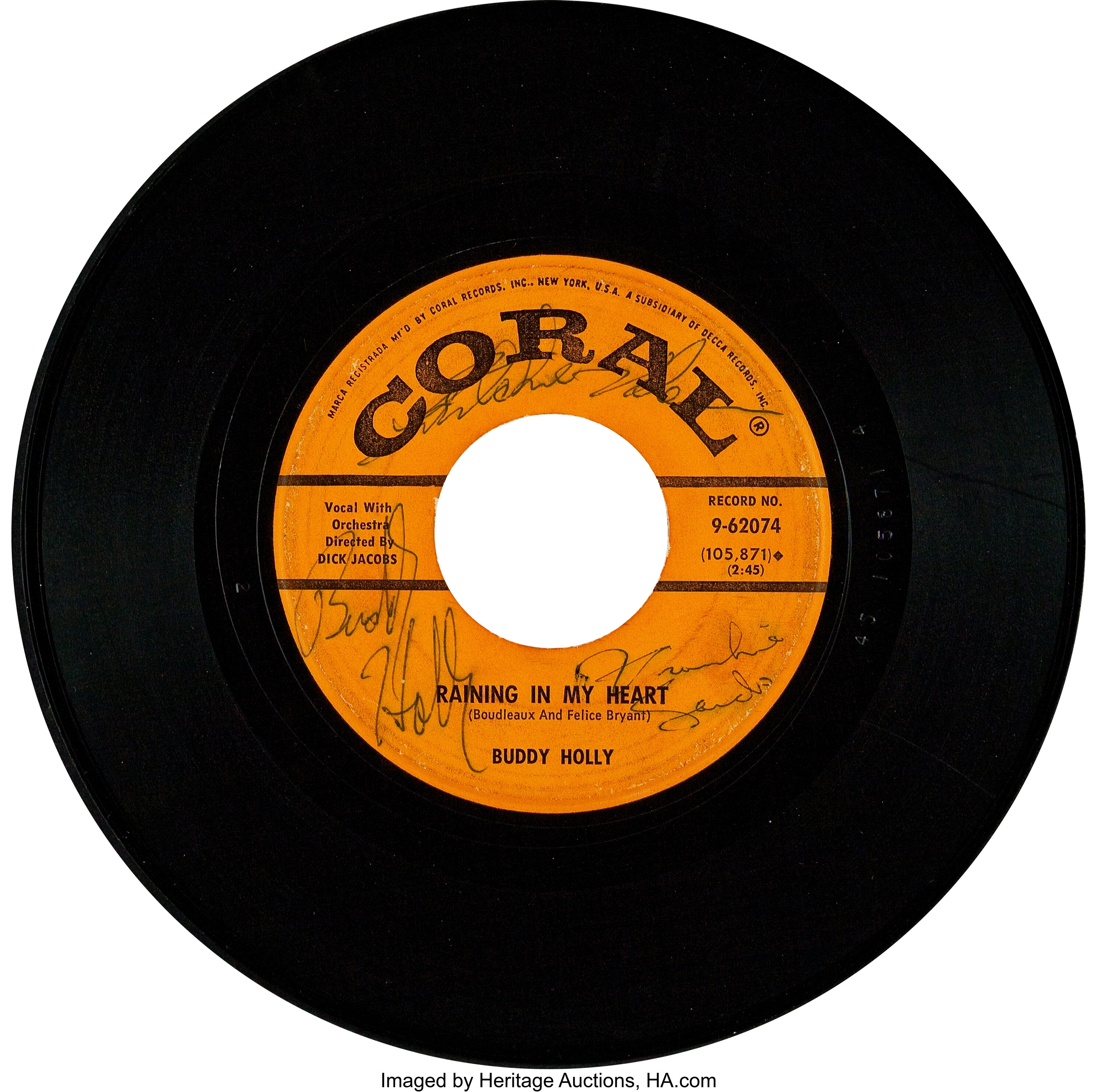 Buddy Holly, Ritchie Valens, Dion Signed 45 (Coral 62074, 1959 ...