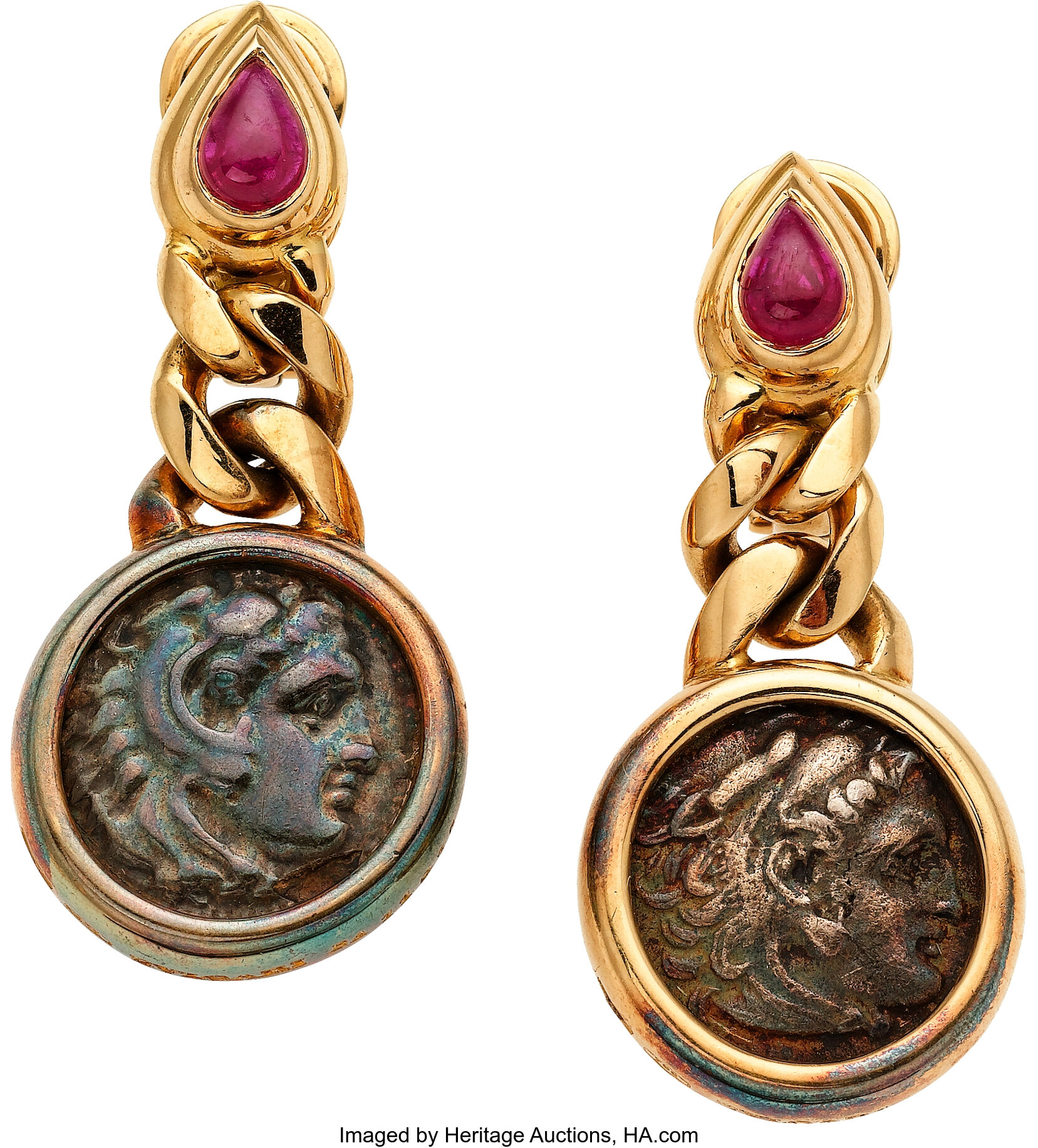 Ruby, Ancient Coin, Gold Earrings, Bvlgari. ... Estate Jewelry | Lot #58638  | Heritage Auctions