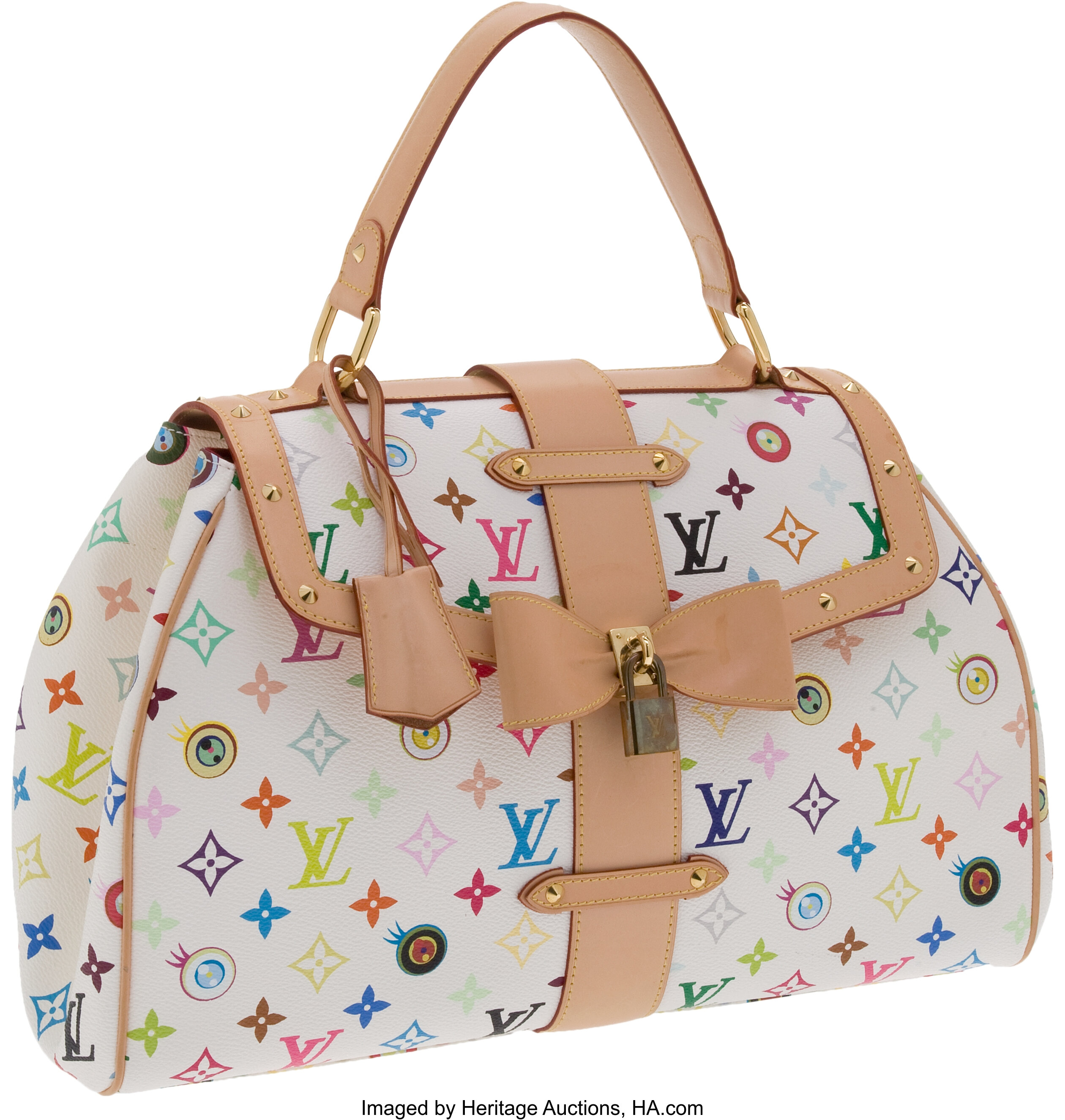 A LIMITED EDITION WHITE MONOGRAM MULTICOLOR EYE LOVE YOU BAG WITH GOLD  HARDWARE BY TAKASHI MURAKAMI, LOUIS VUITTON, 2003