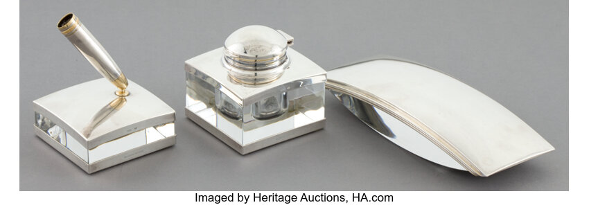 A Three Piece German Silver And Glass Desk Set Lot 68063