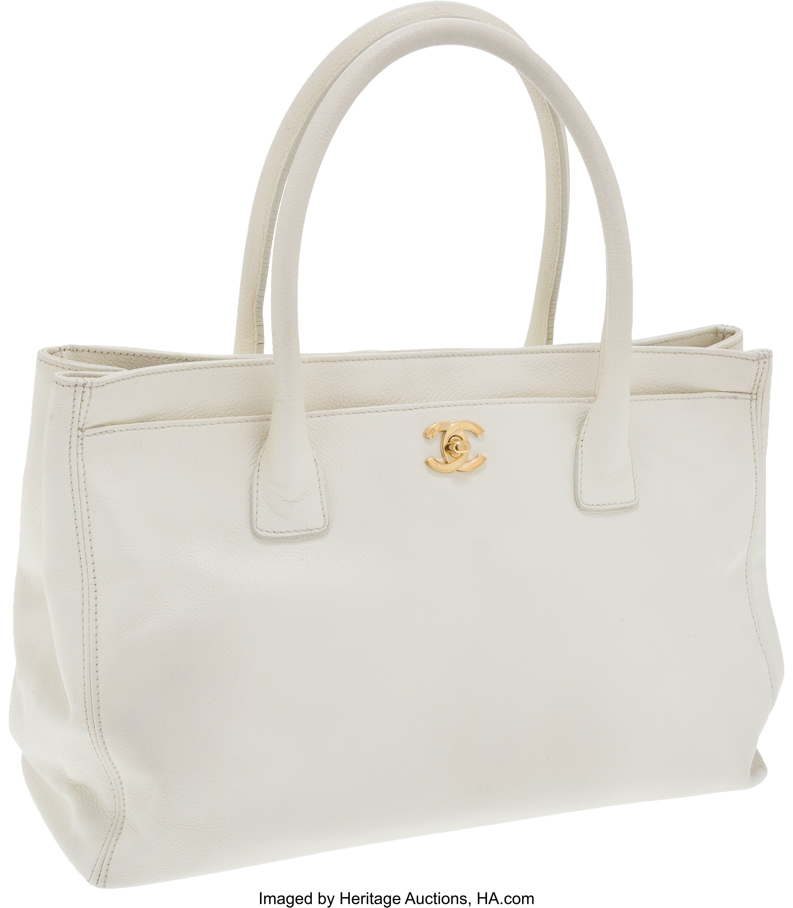 Chanel White Caviar Leather Classic Cerf Tote with Gold Hardware