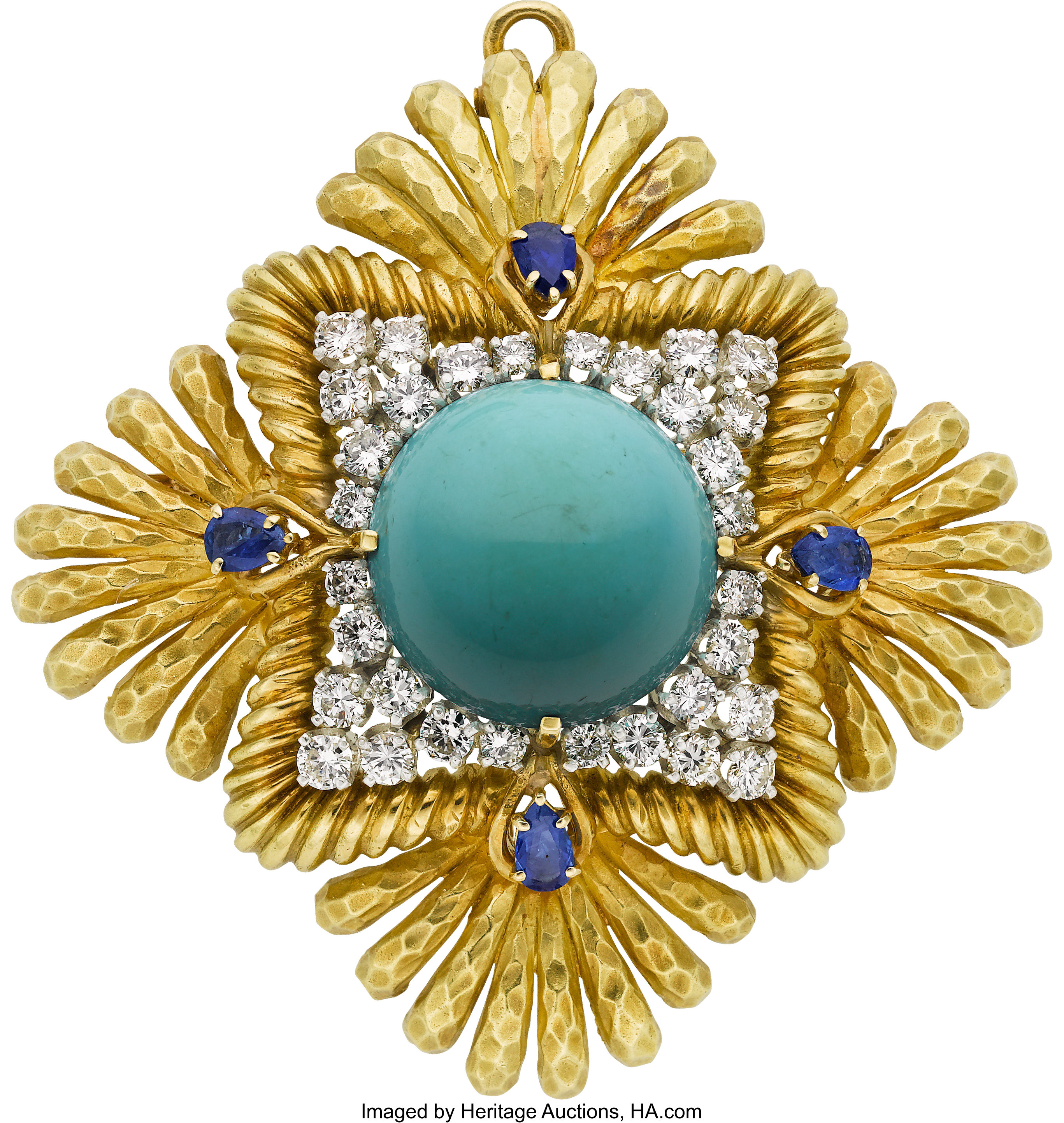 Turquoise, Diamond, Sapphire, Platinum, Gold Pendant-Brooch. ... | Lot ...