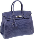 Pre-owned Hermes Birkin 35 Bleu Brighton Matte Alligator Palladium