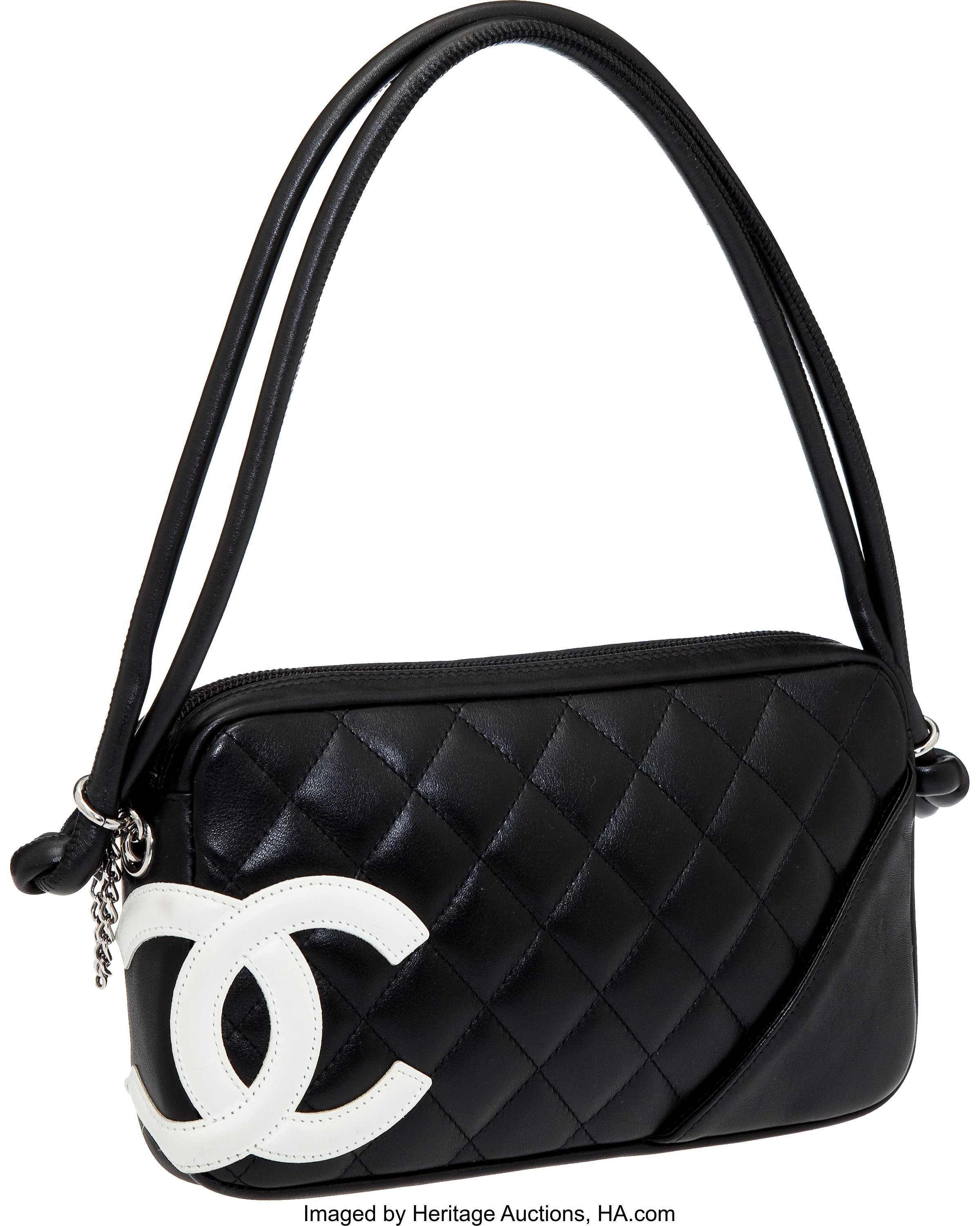 Chanel Black & White Lambskin Leather Cambon Pochette.  Luxury, Lot  #56181