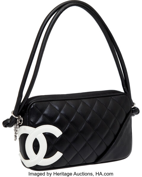 Chanel Ligne Cambon Quilted Pochette White Black Shoulder Bag