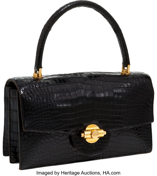 Hermes 1960's Black Crocodile Vintage Bag.  Luxury Accessories, Lot  #56487