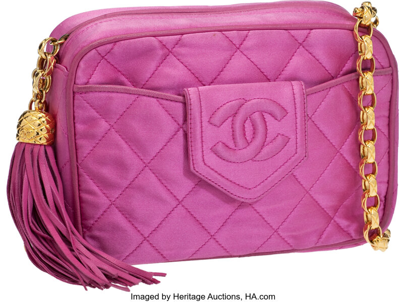 Chanel Pink Satin Camera Bag with Tassel.  Luxury Accessories, Lot  #56194