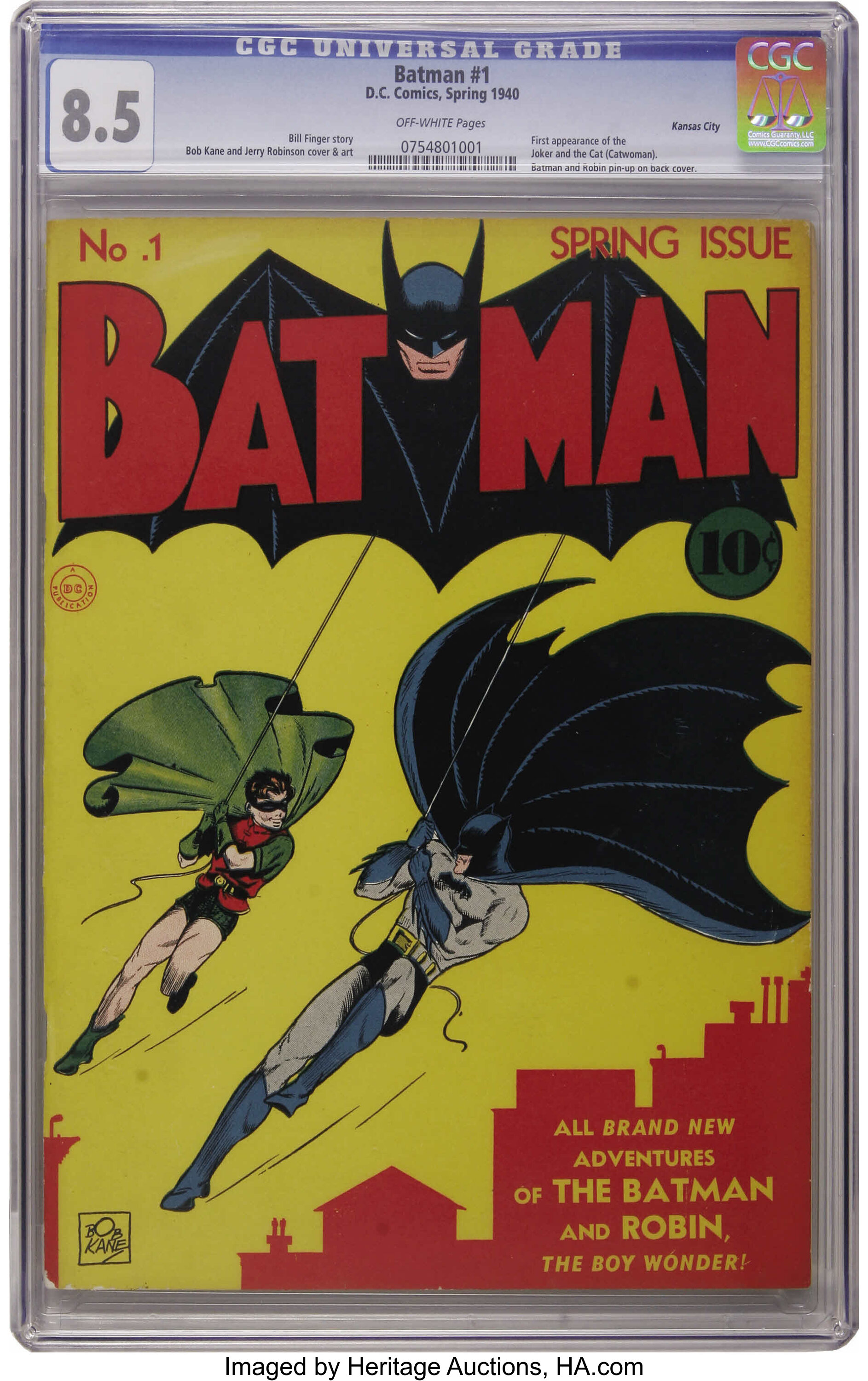 Batman #1 Kansas City pedigree (DC, 1940) CGC VF+  Off-white | Lot  #41131 | Heritage Auctions