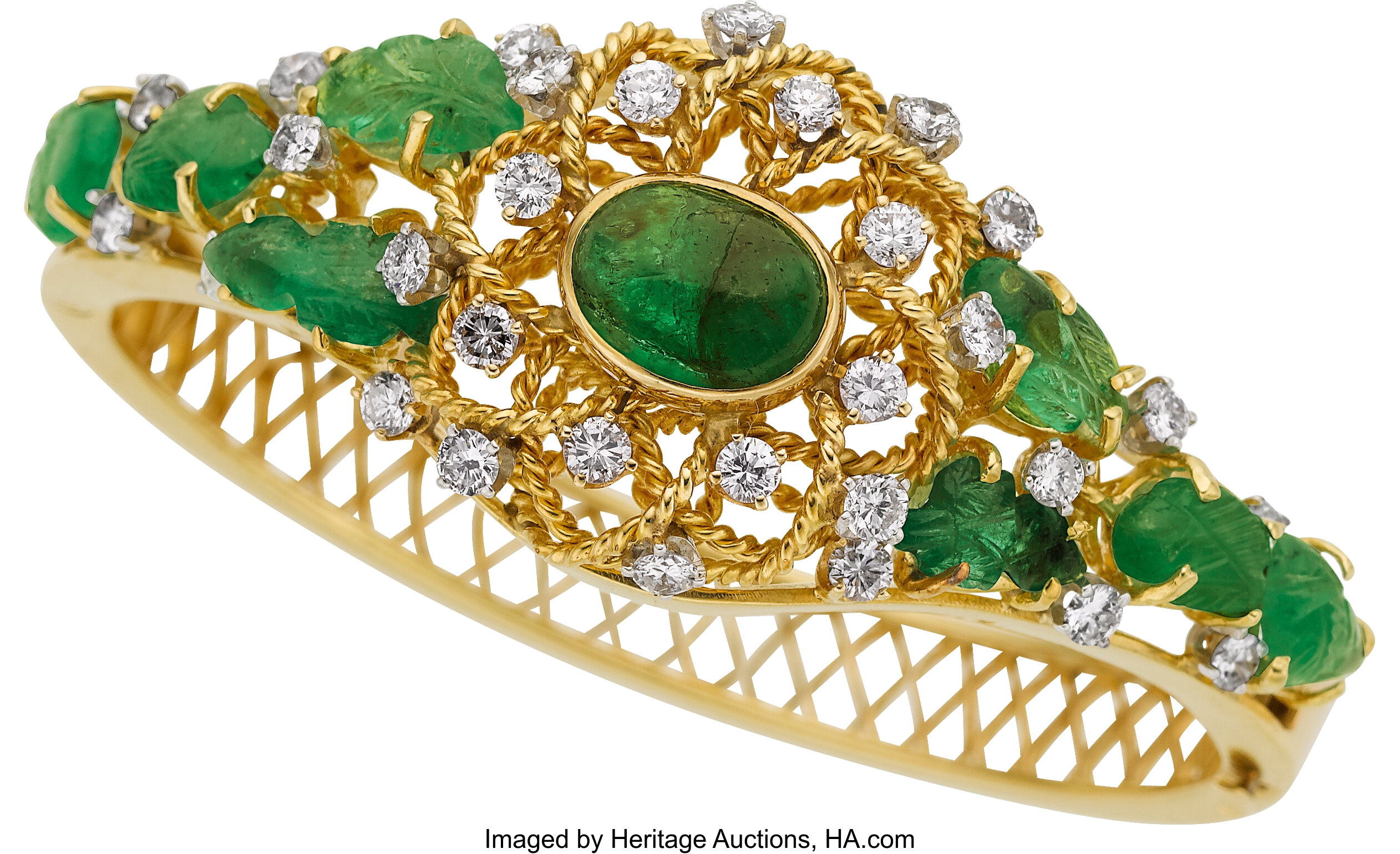 Emerald, Diamond, Gold Bracelet.  Estate Jewelry Bracelets | Lot #58651 | Heritage Auctions