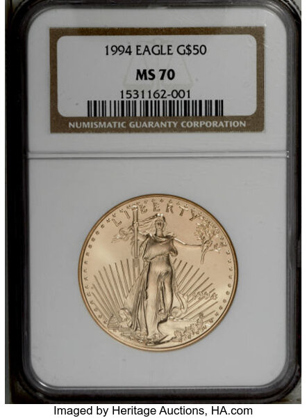 1994 G50 One Ounce Gold Eagle Ms70 Ngc Ngc Census 40