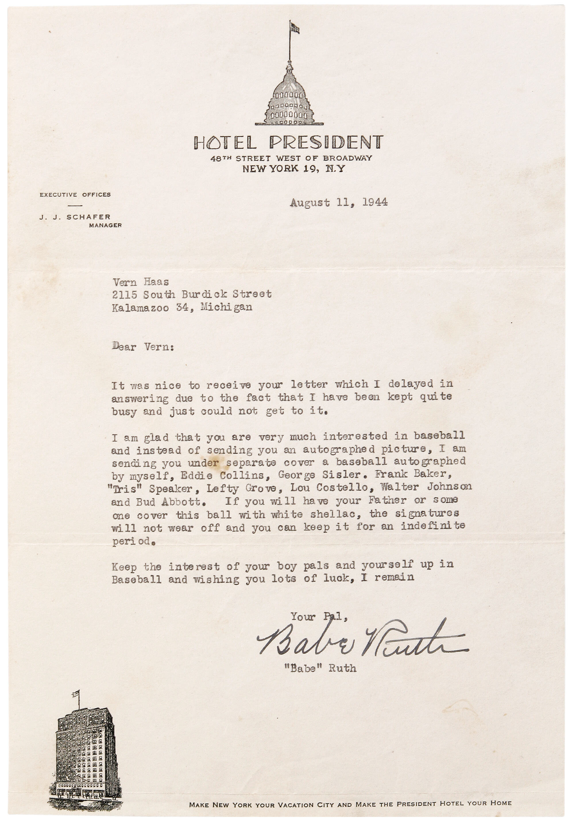 Babe Ruth signed letter to Louisville bat company up for auction