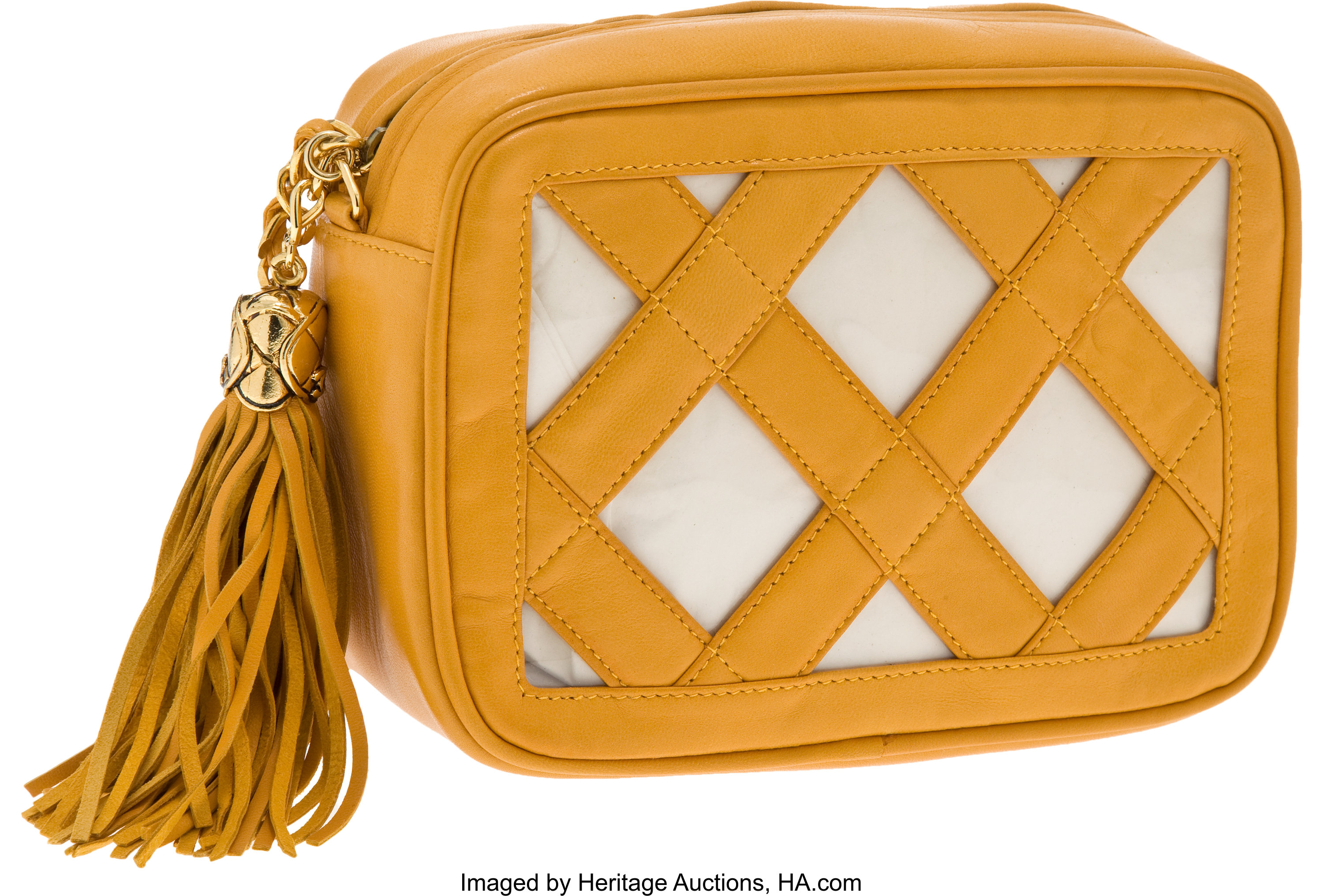 Chanel Yellow Leather and Plastic Criss-Cross Square Bag with Gold