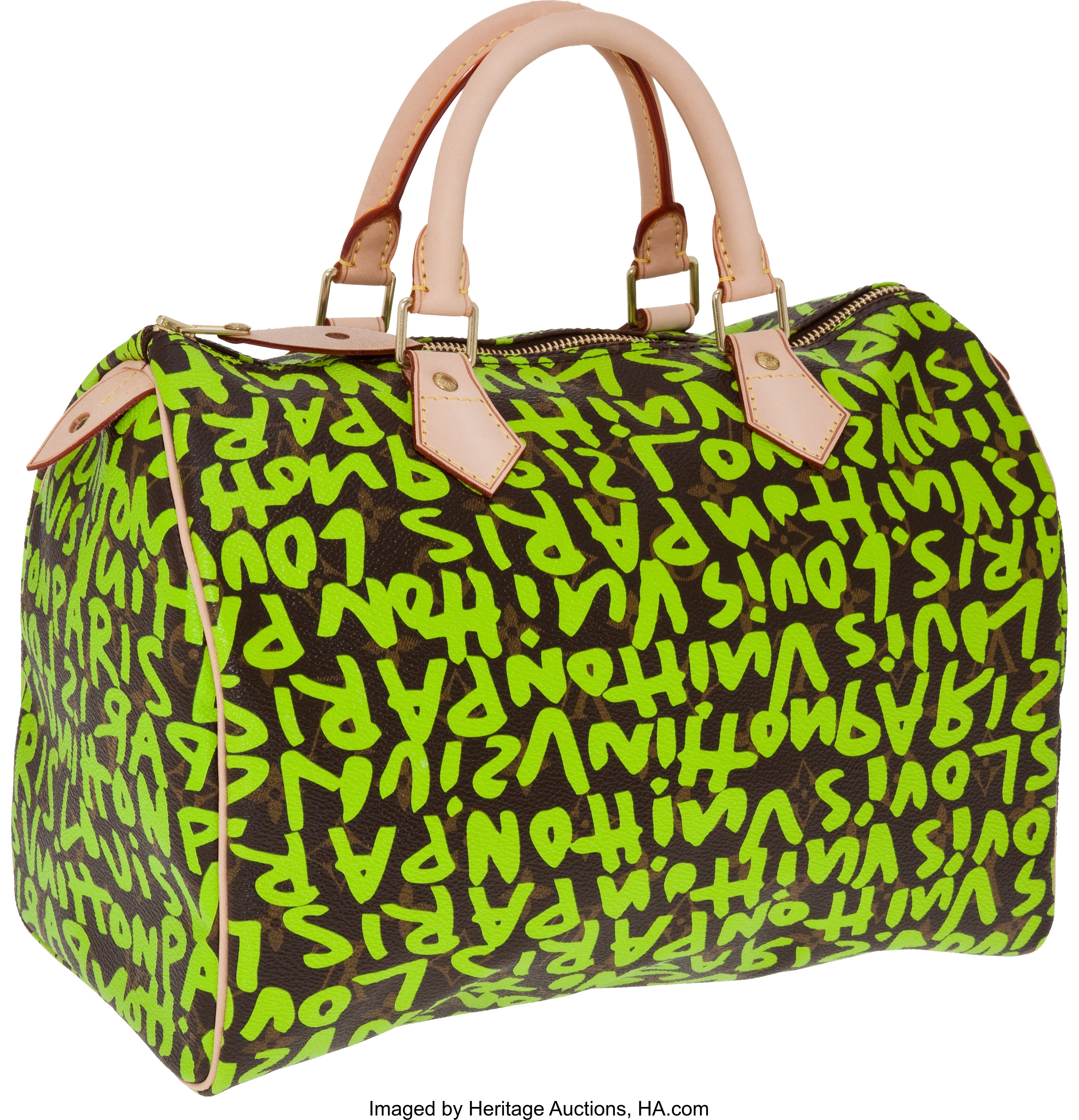 Louis Vuitton, Bags, Auth Louis Vuitton Monogram Graffiti Speedy 3 Womens  Handbag Lime Green Th0069
