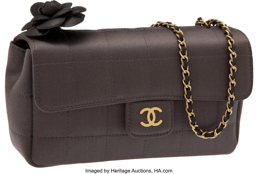 Heritage Vintage: Chanel Pewter Satin Mini Camellia Flower Evening