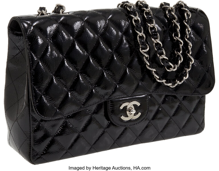 Lot 13 - Chanel: A black patent leather hinged box bag