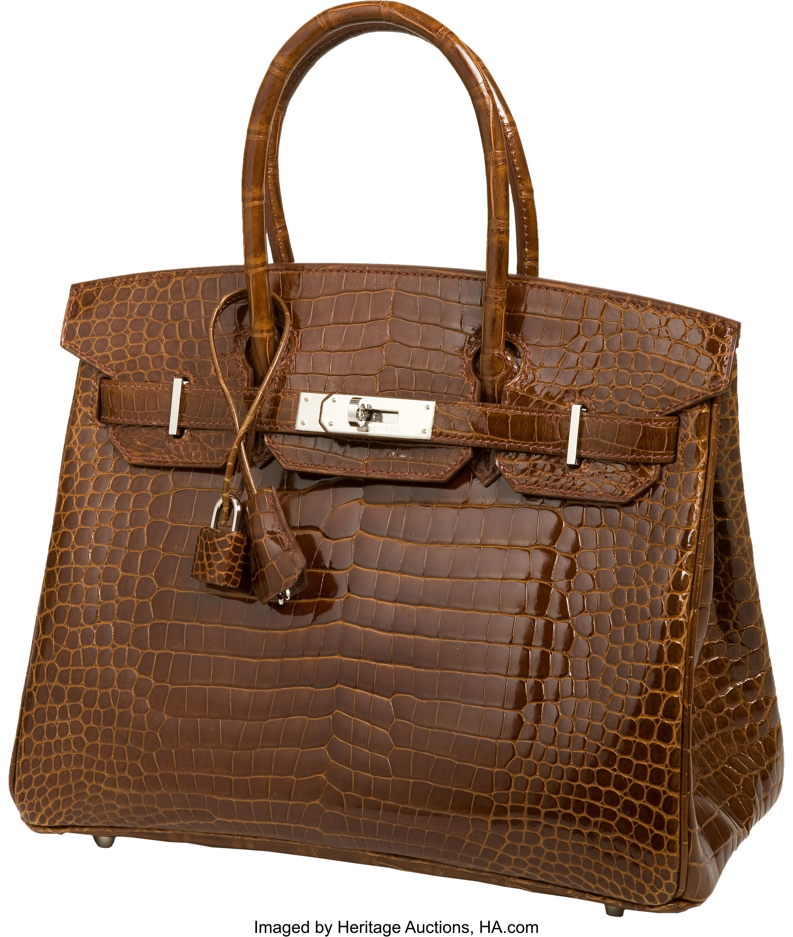 Hermes 30cm Miel Shiny Porosus Crocodile Birkin Bag  with 