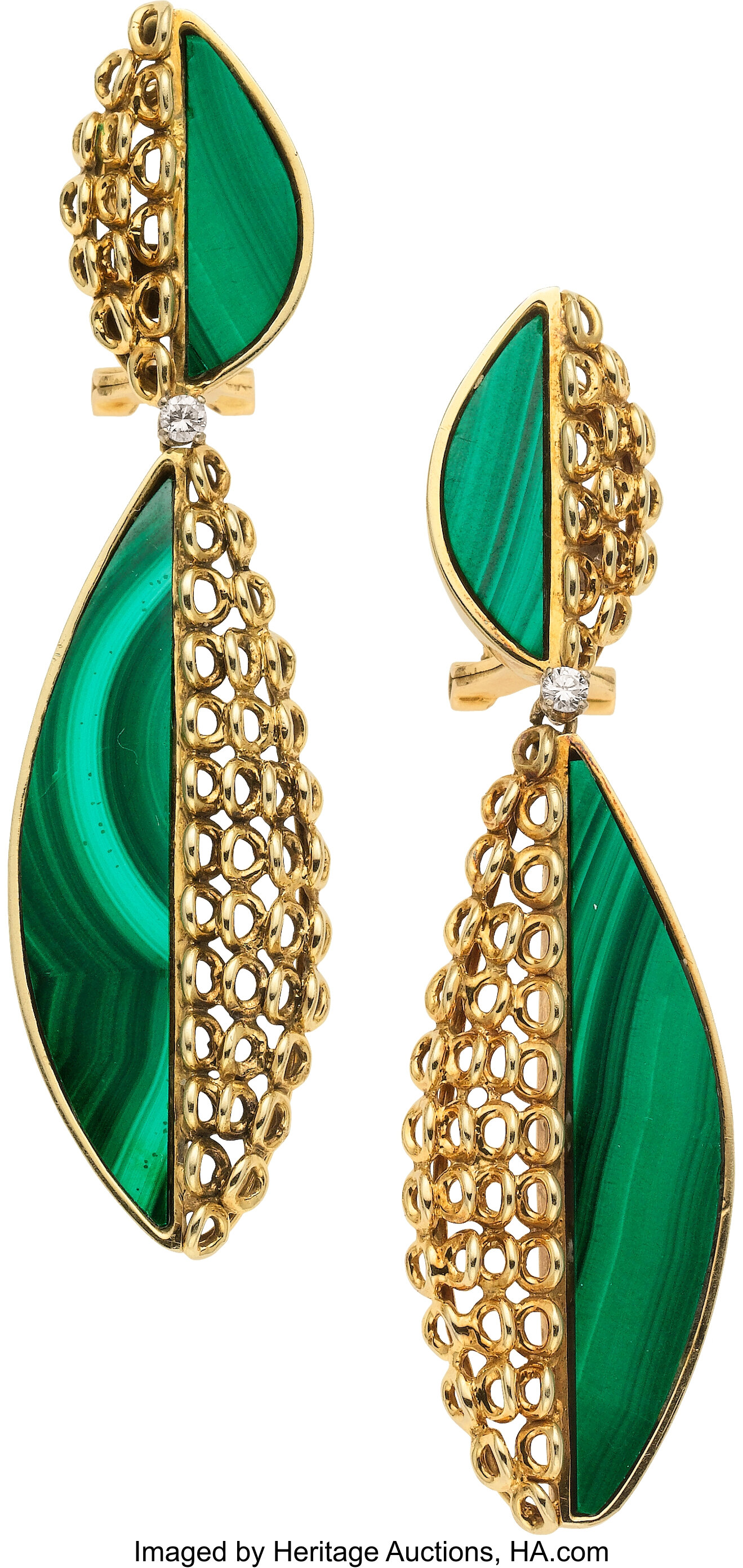 Malachite, Diamond, Gold Earrings. ... Estate Jewelry Earrings | Lot ...