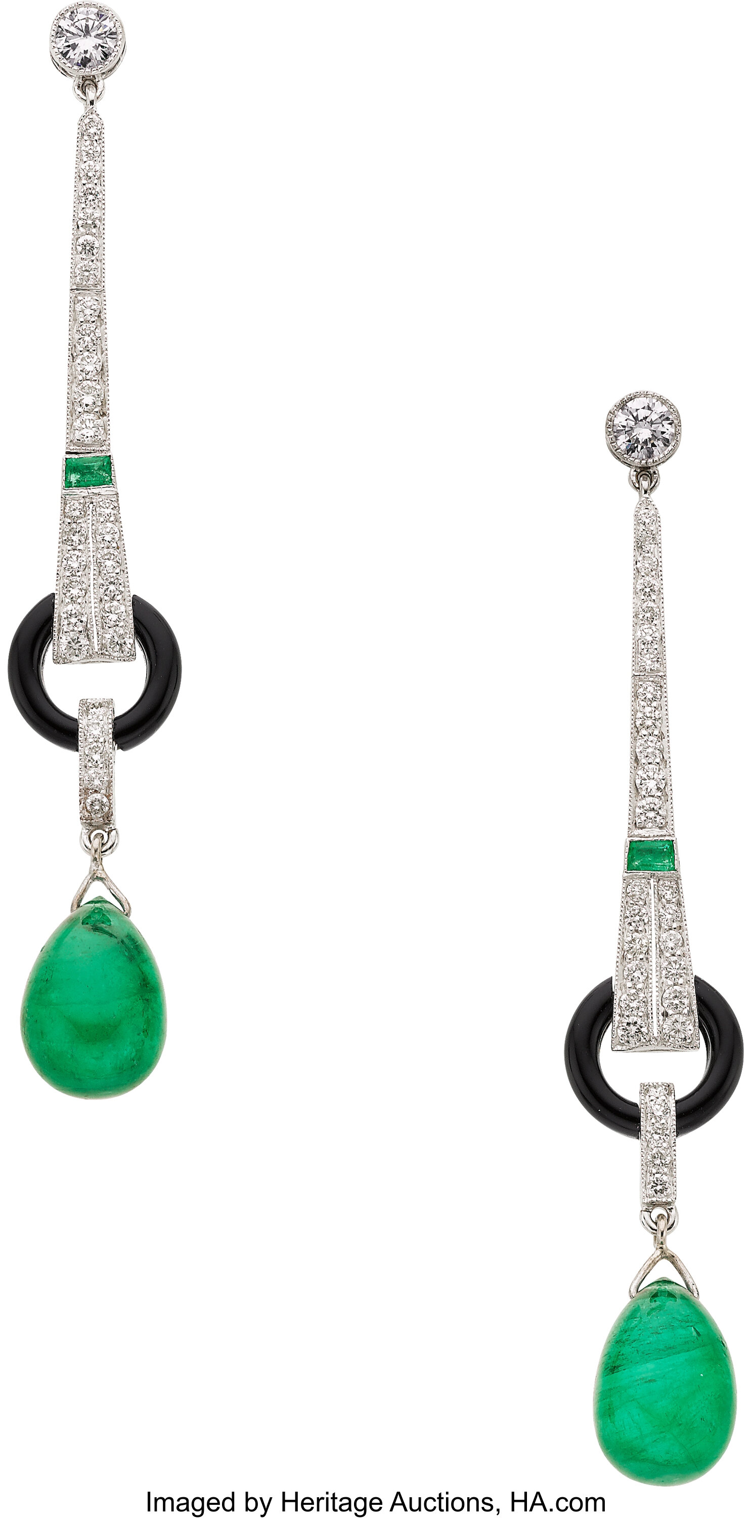 Diamond, Emerald, Black Onyx, White Gold Earrings. ... Estate | Lot ...