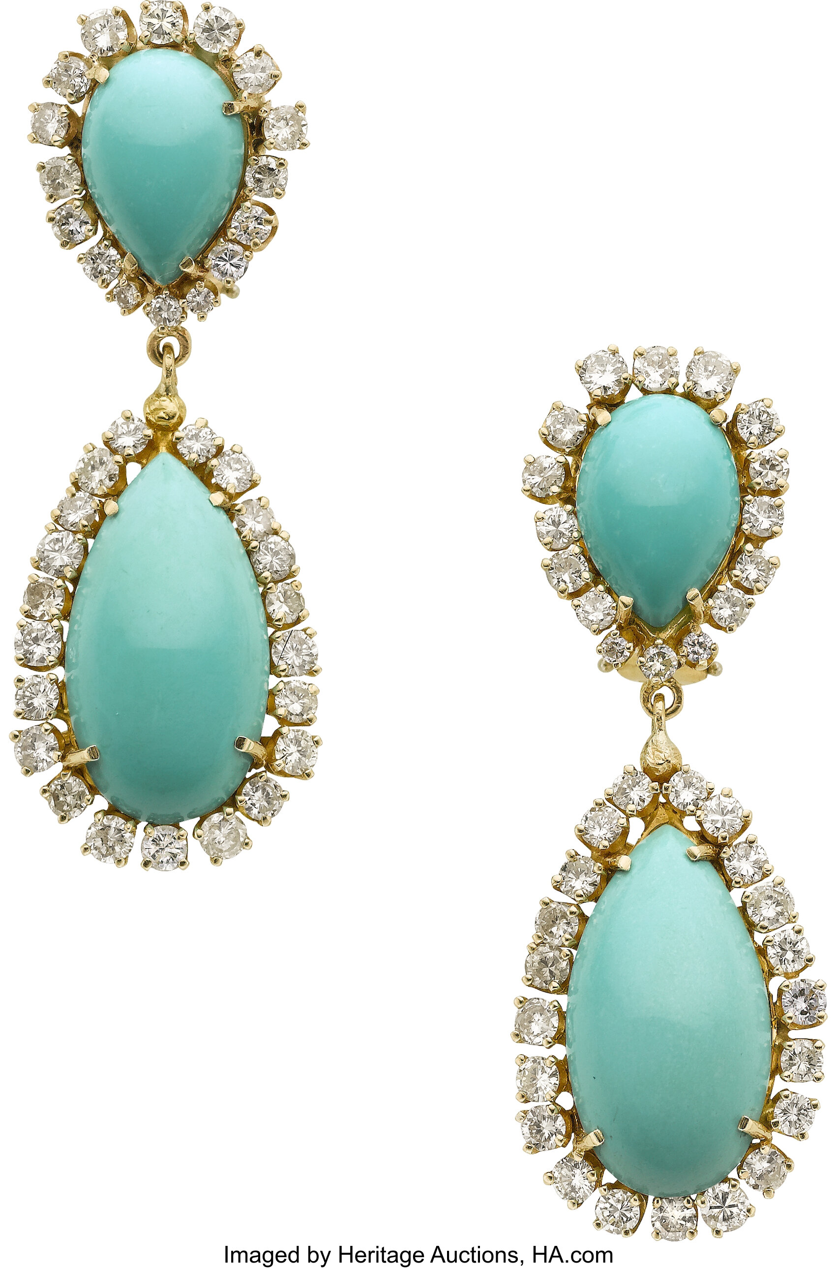 Turquoise, Diamond, Gold Earrings. ... Estate Jewelry Earrings | Lot ...