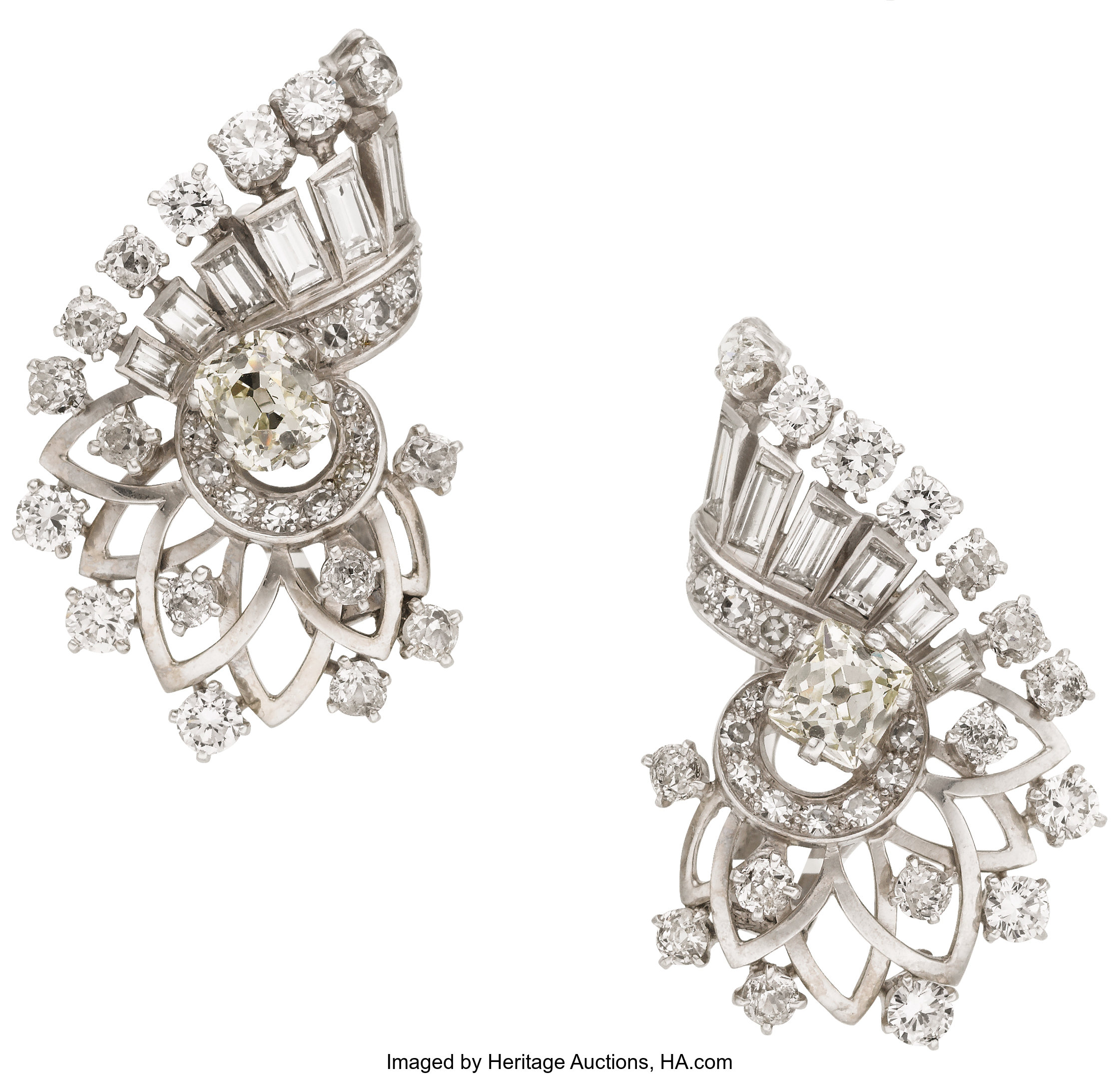 Diamond, Platinum, White Gold Earrings, Boucheron, French. ... | Lot ...