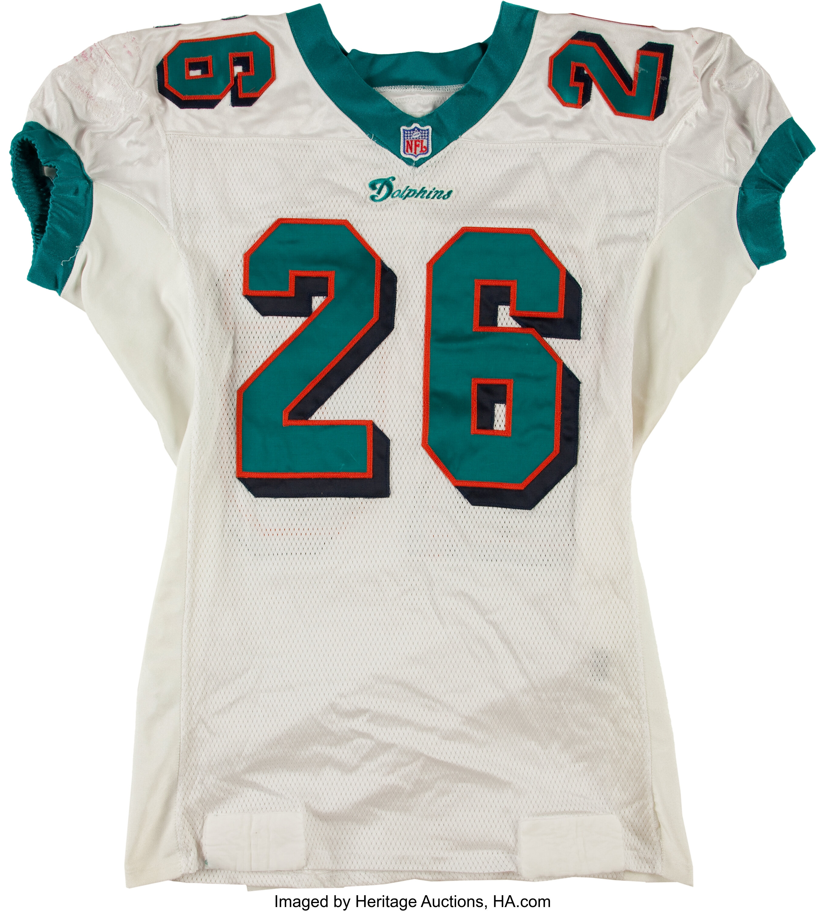 2001 Lamar Smith Game Worn, Signed Miami Dolphins Jersey.