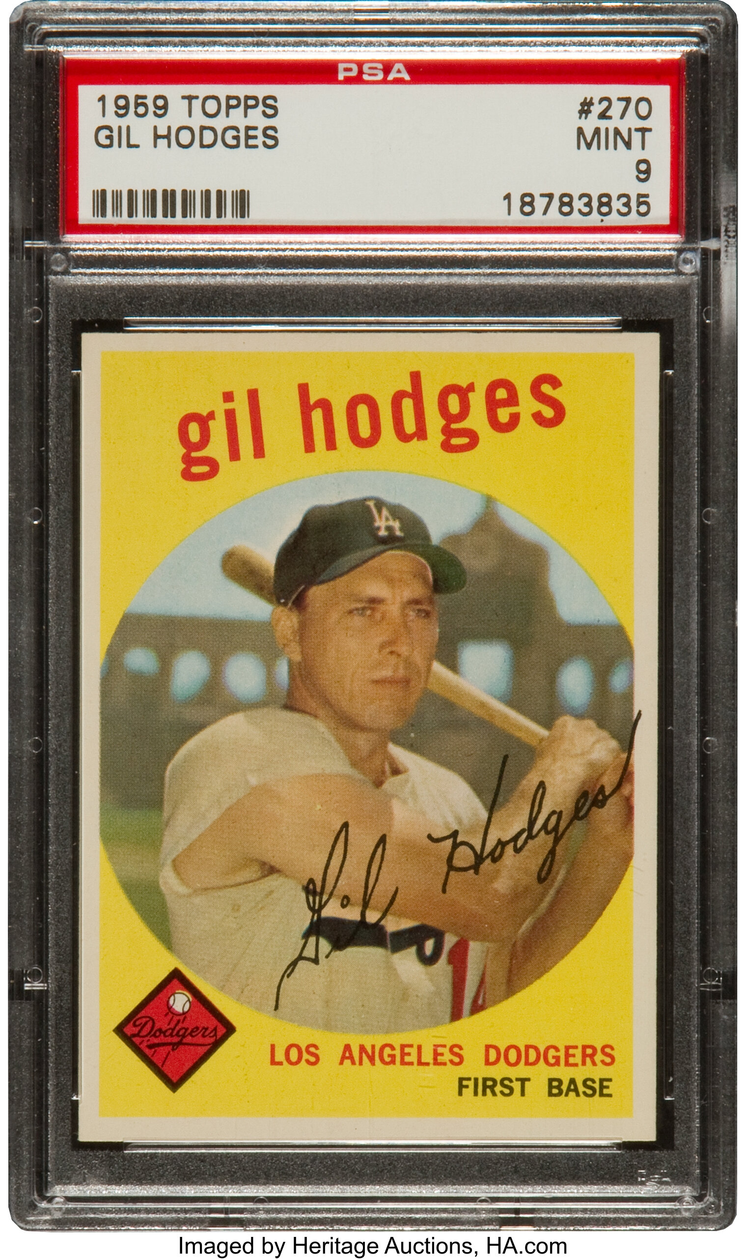 1959 Topps Gil Hodges #270 PSA Mint 9. Baseball Cards Singles, Lot  #80350