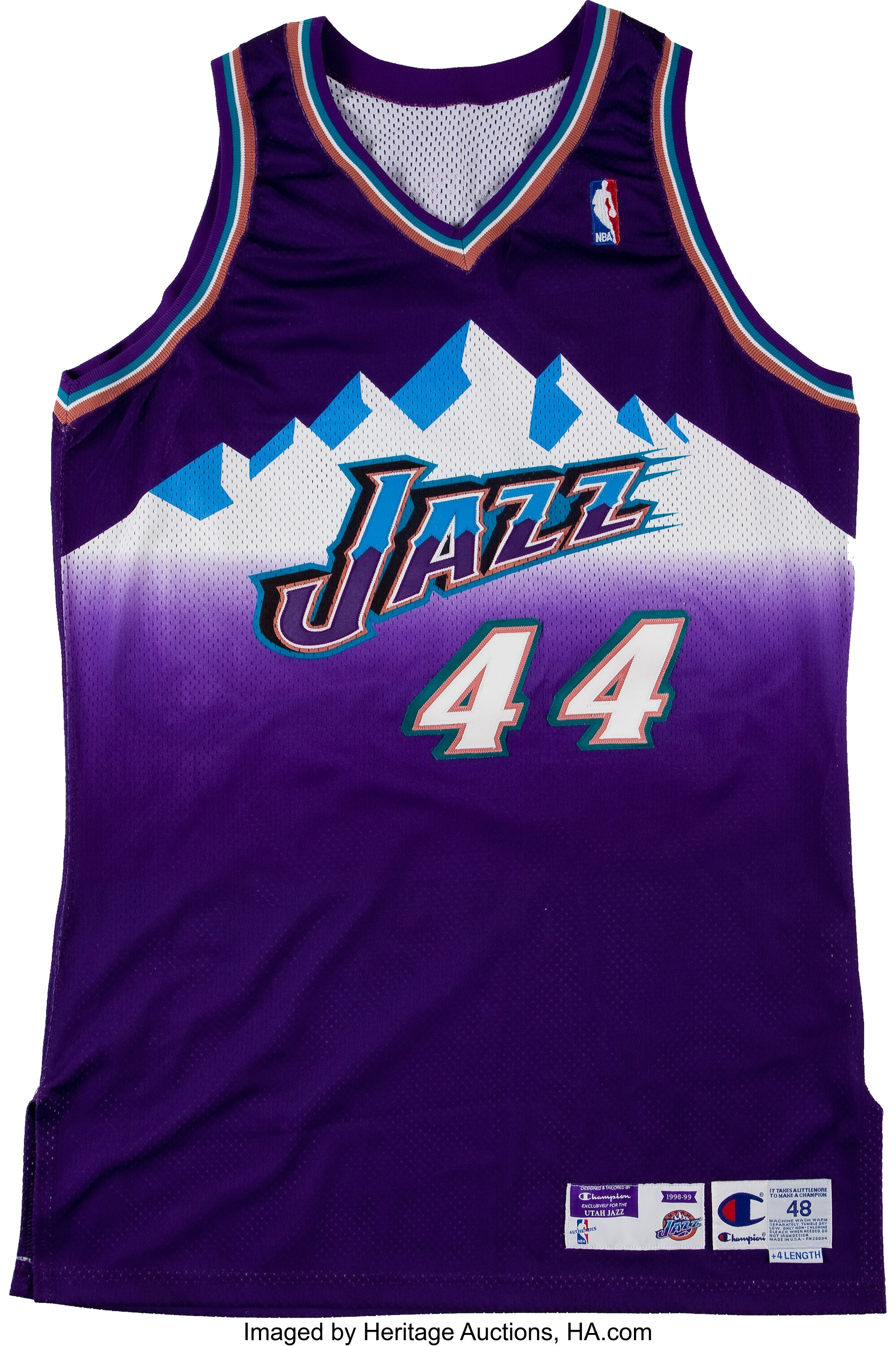 1990s Utah Jazz #44 Game Issued Purple White Practice Jersey XXXL