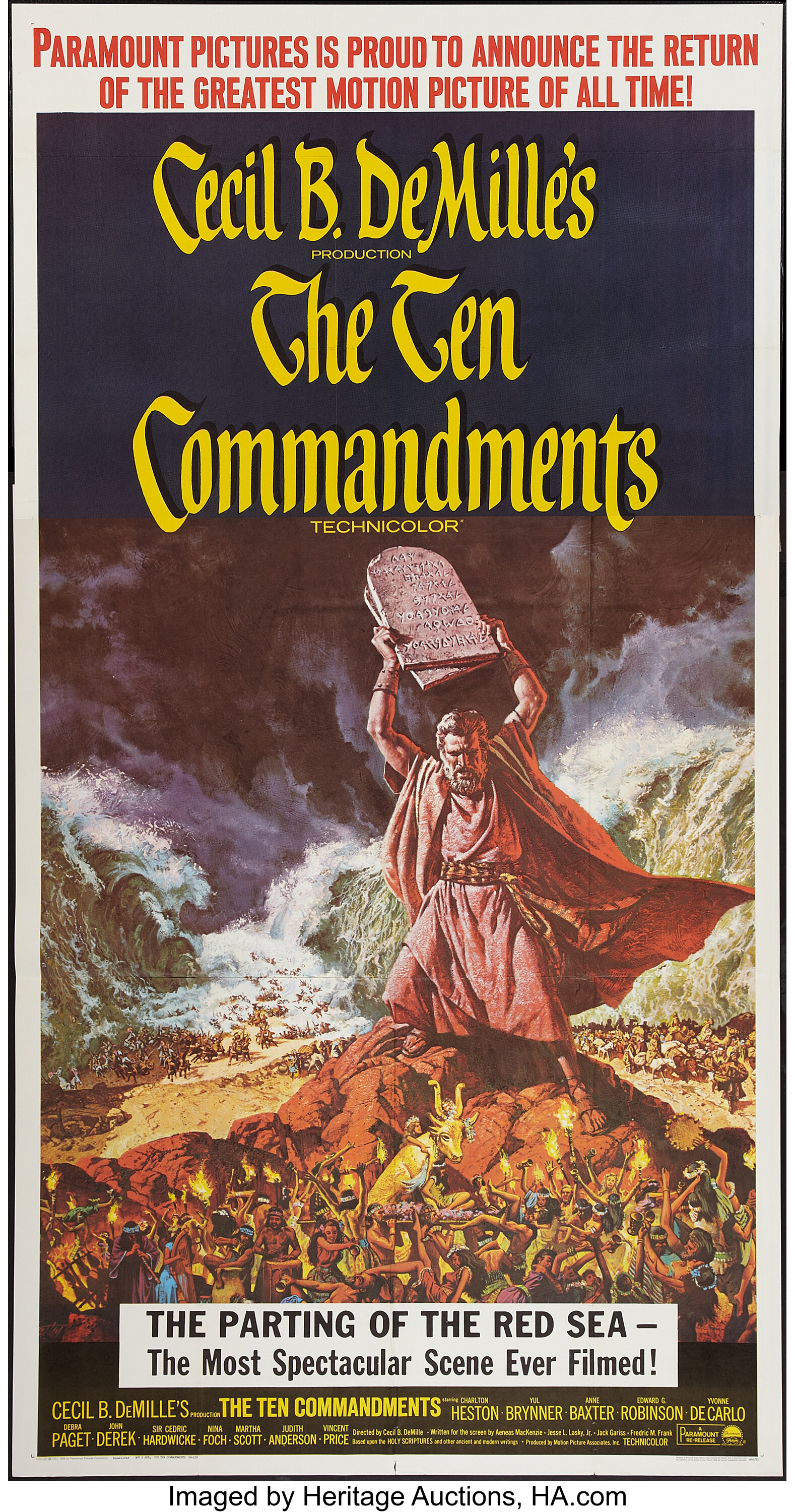 The Ten Commandments (paramount, R-1966). Three Sheet (41