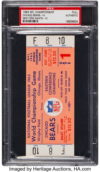 1963 football ticket Chicago Bears New York Giants NFL Championship Game  Wrigley