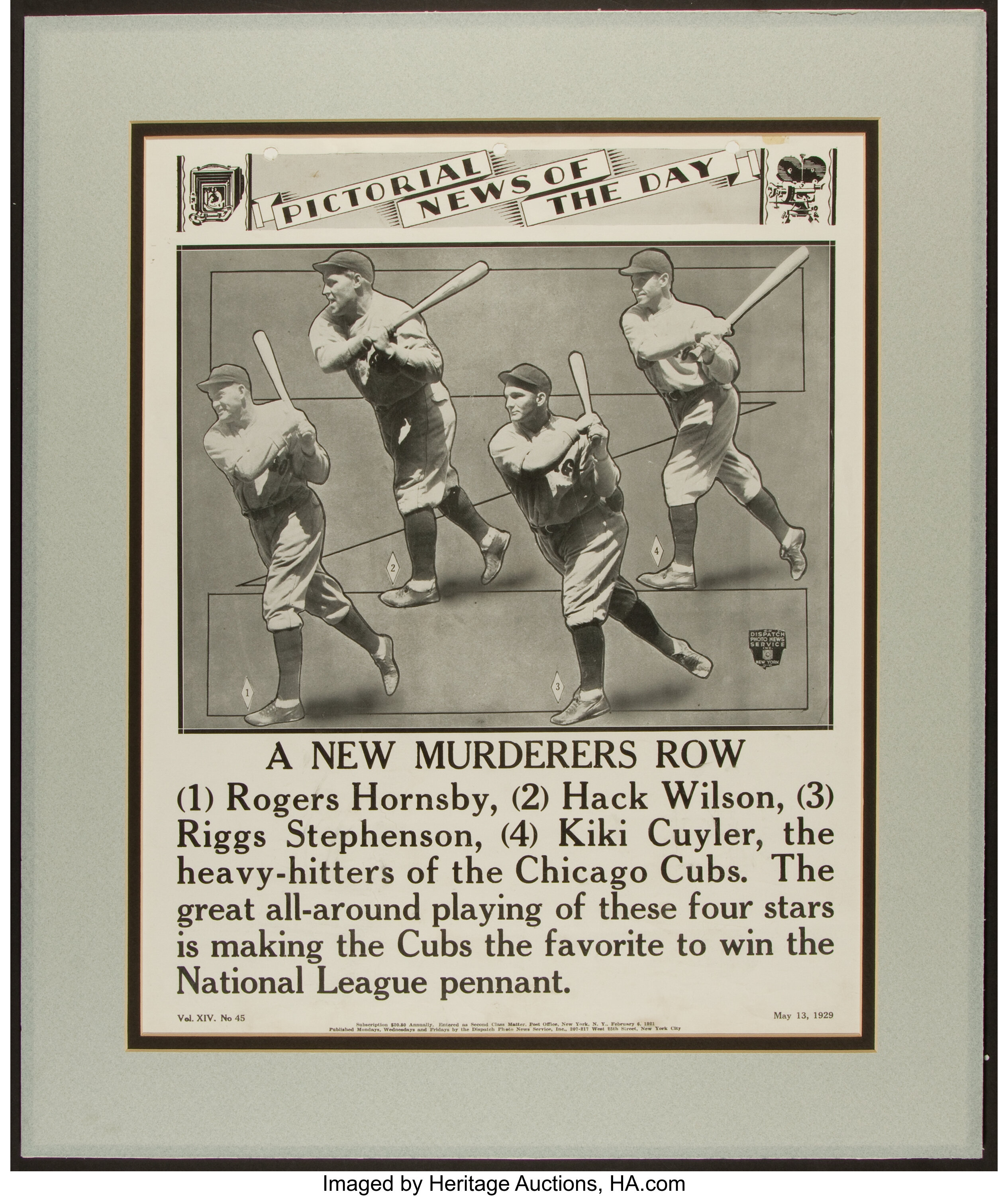 1929 Chicago Cubs Murderer's Row Original News Photograph