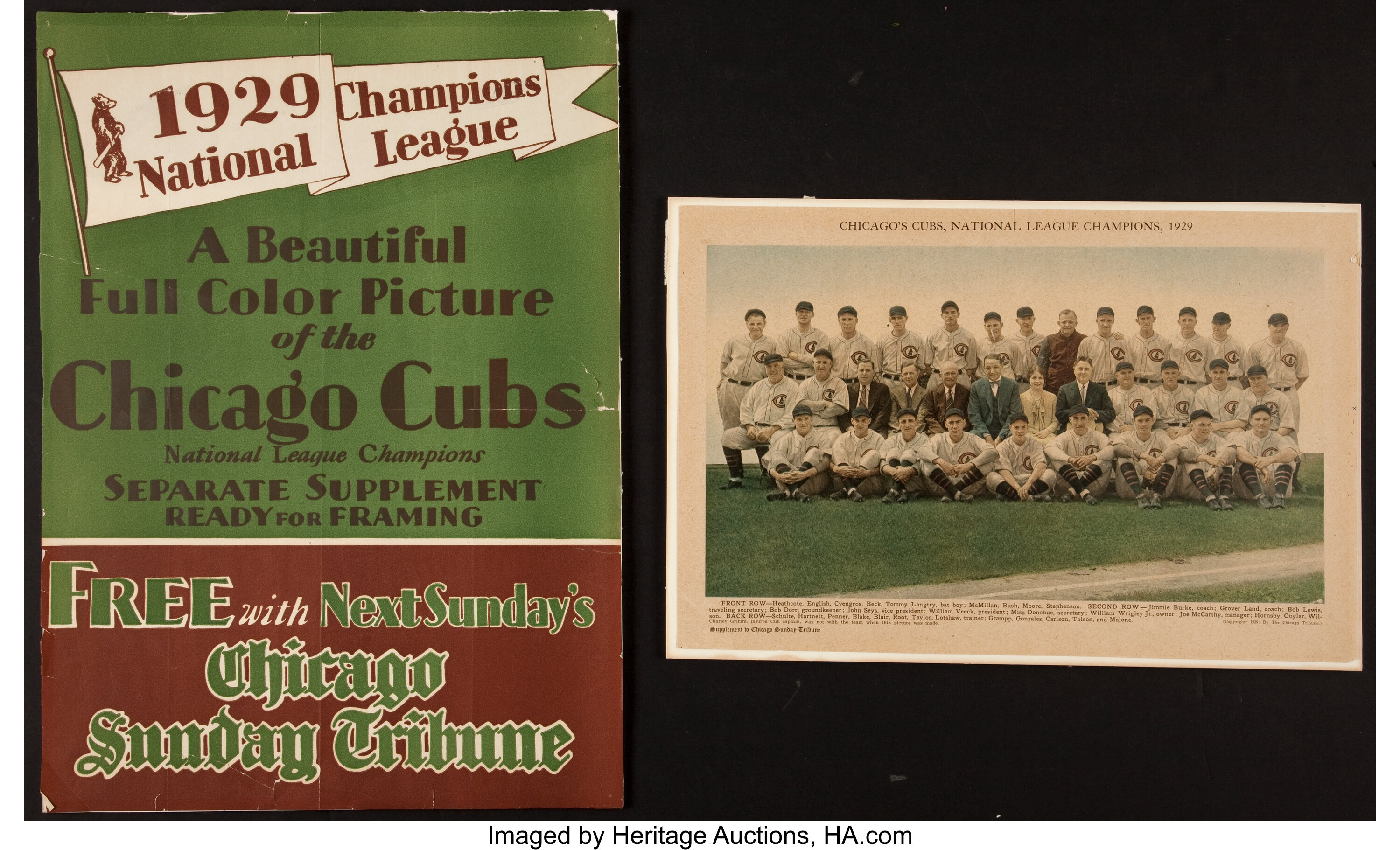 1929 Chicago Cubs Team Print.  Baseball Collectibles