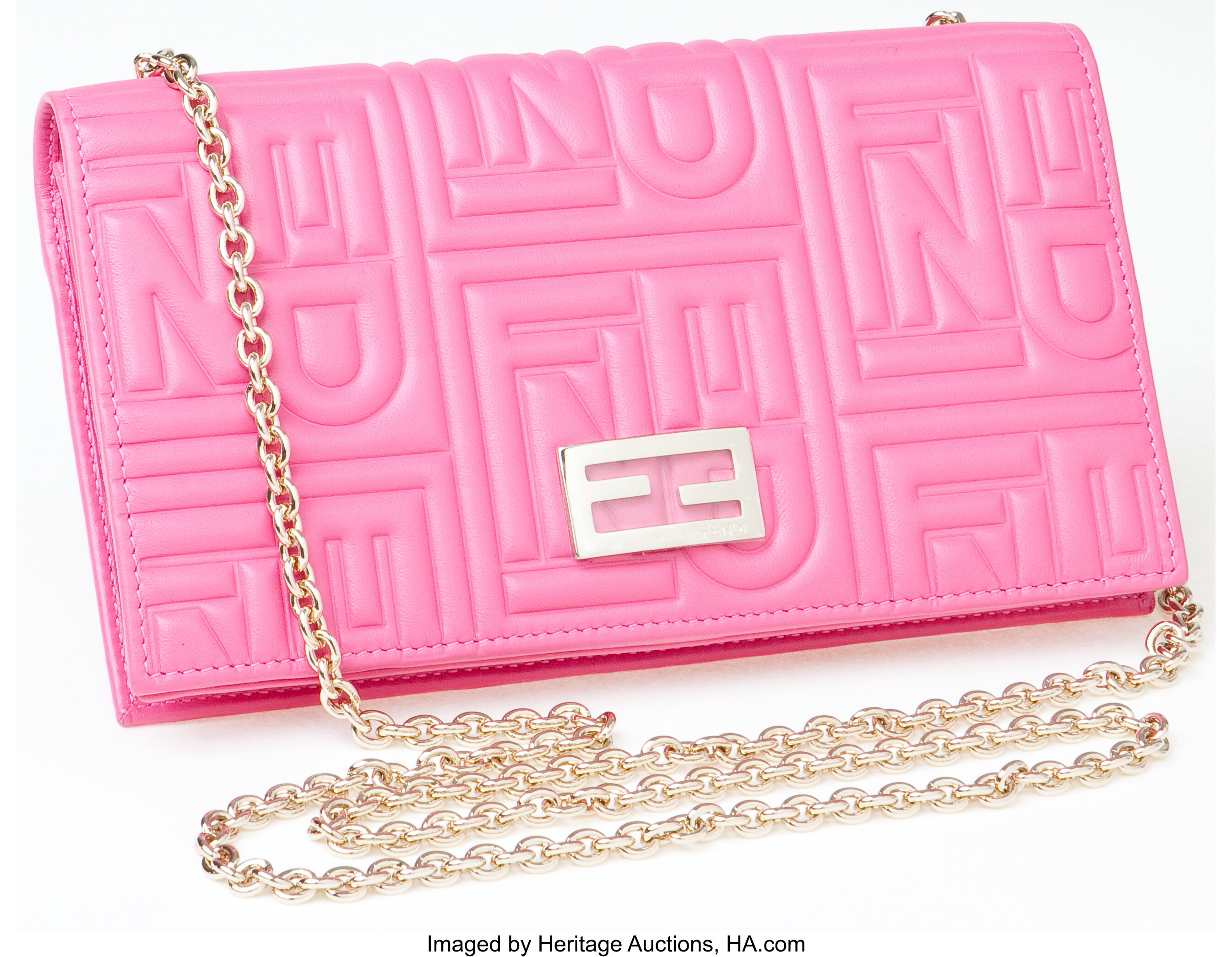 Heritage Vintage: Fendi Pink Logo Embossed Leather Shoulder Bag