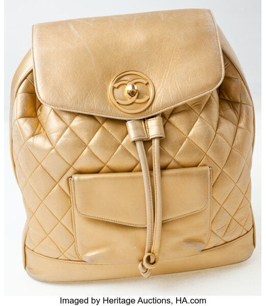 Heritage Vintage: Chanel Gold Lambskin Leather Quilted Backpack., Lot  #79003