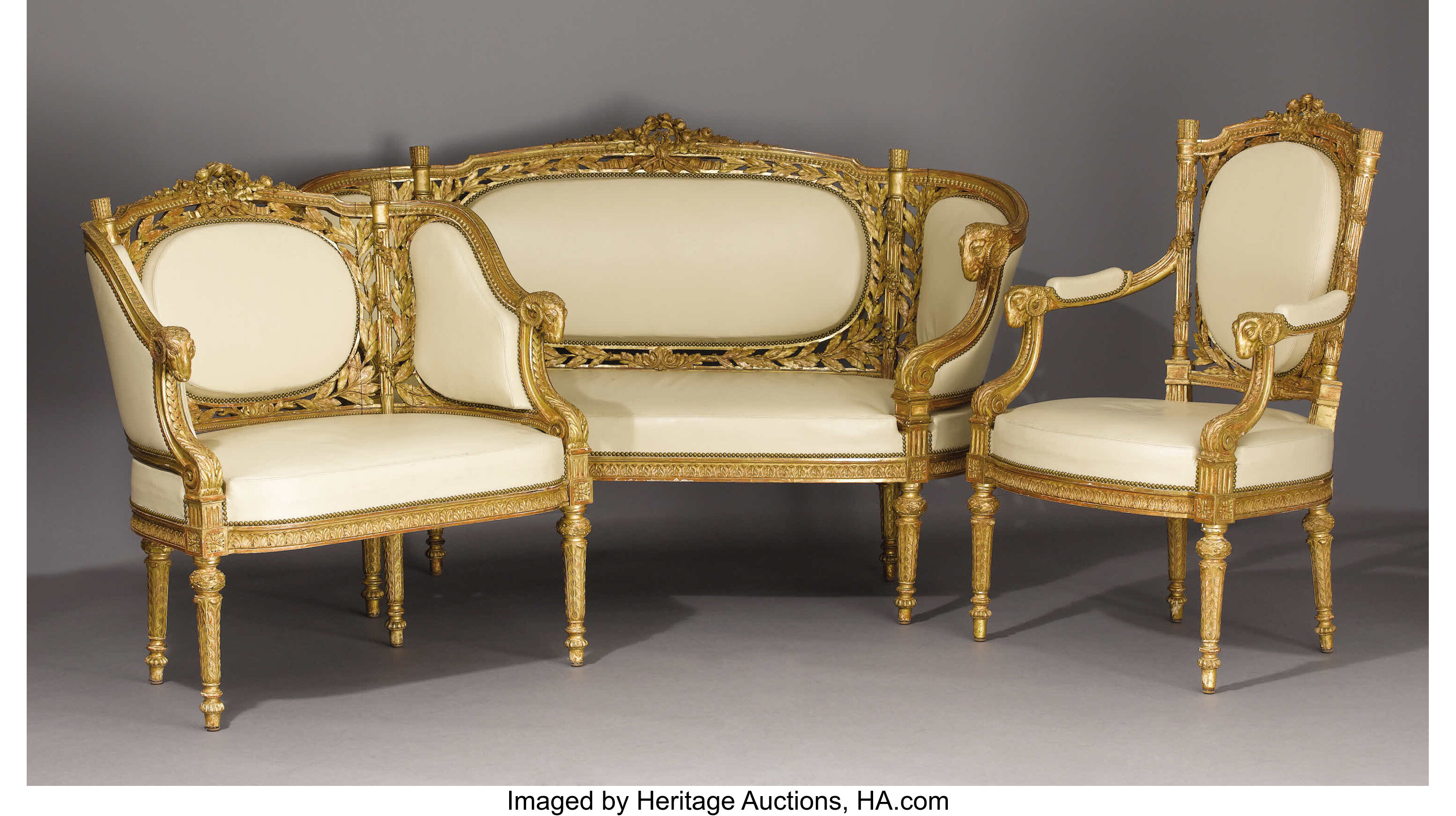 Lot 637: Pr. French Louis XVI Chairs w/ Gilt Carving