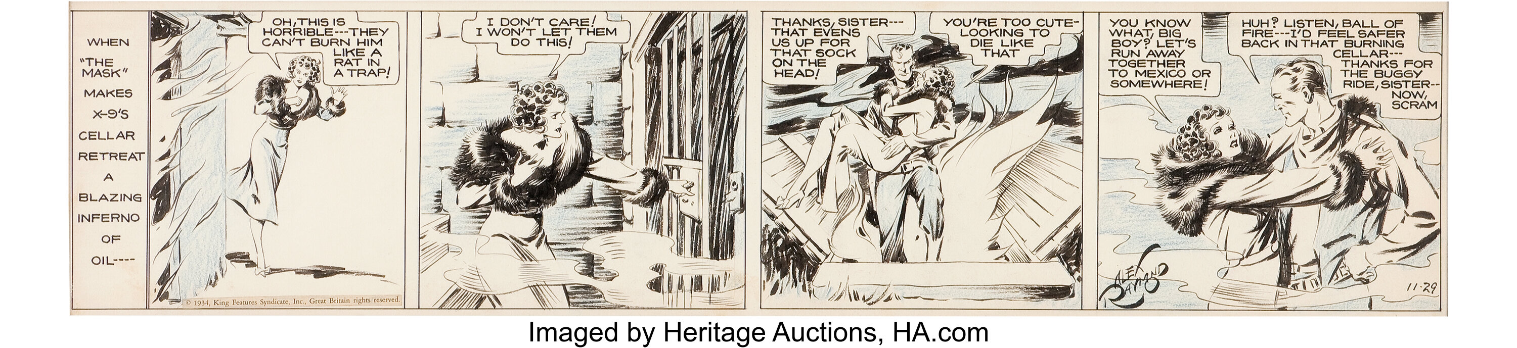 Alex Raymond Secret Agent X 9 Daily Comic Strip Original Art Dated