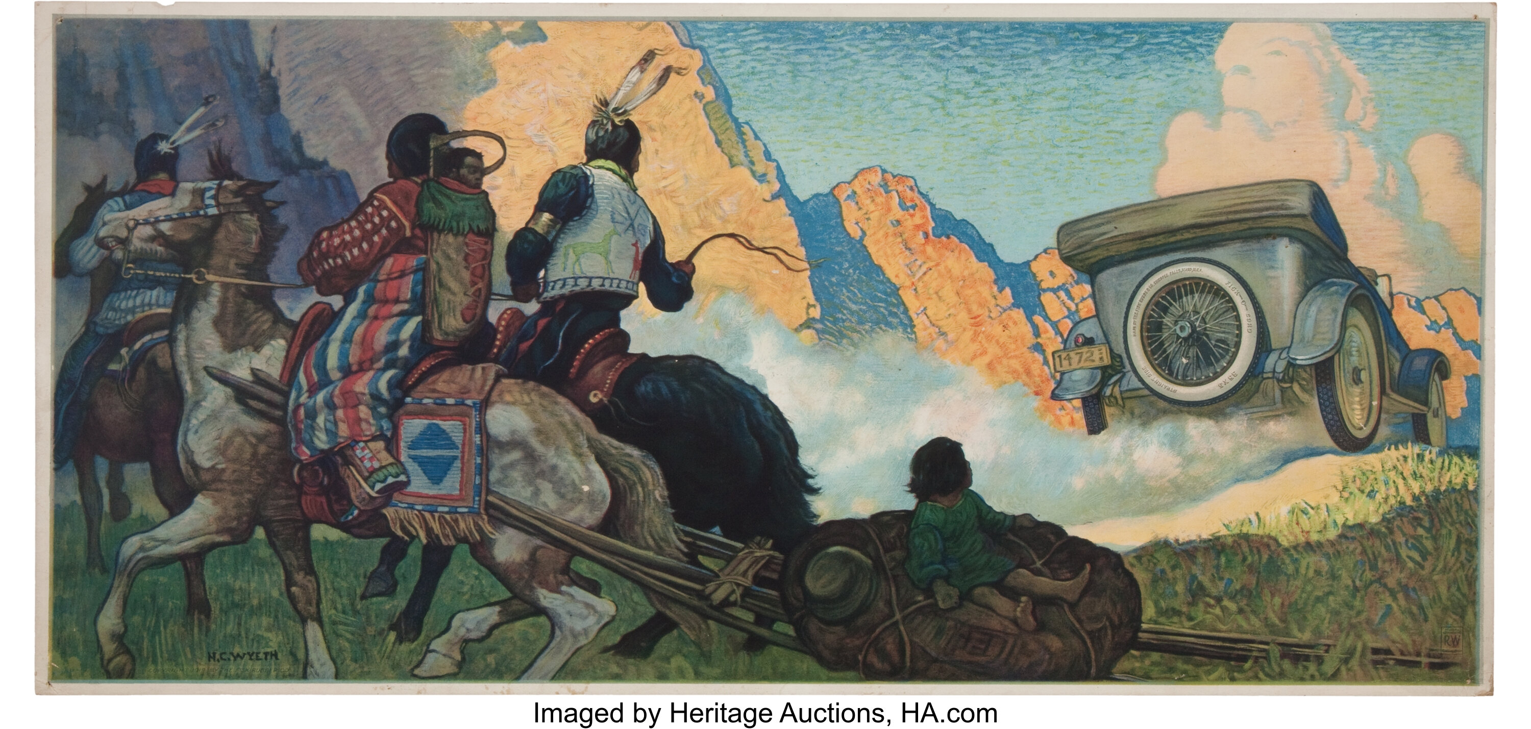 N. C. Wyeth Native American Advertising Print (Fisk Rubber Co., | Lot