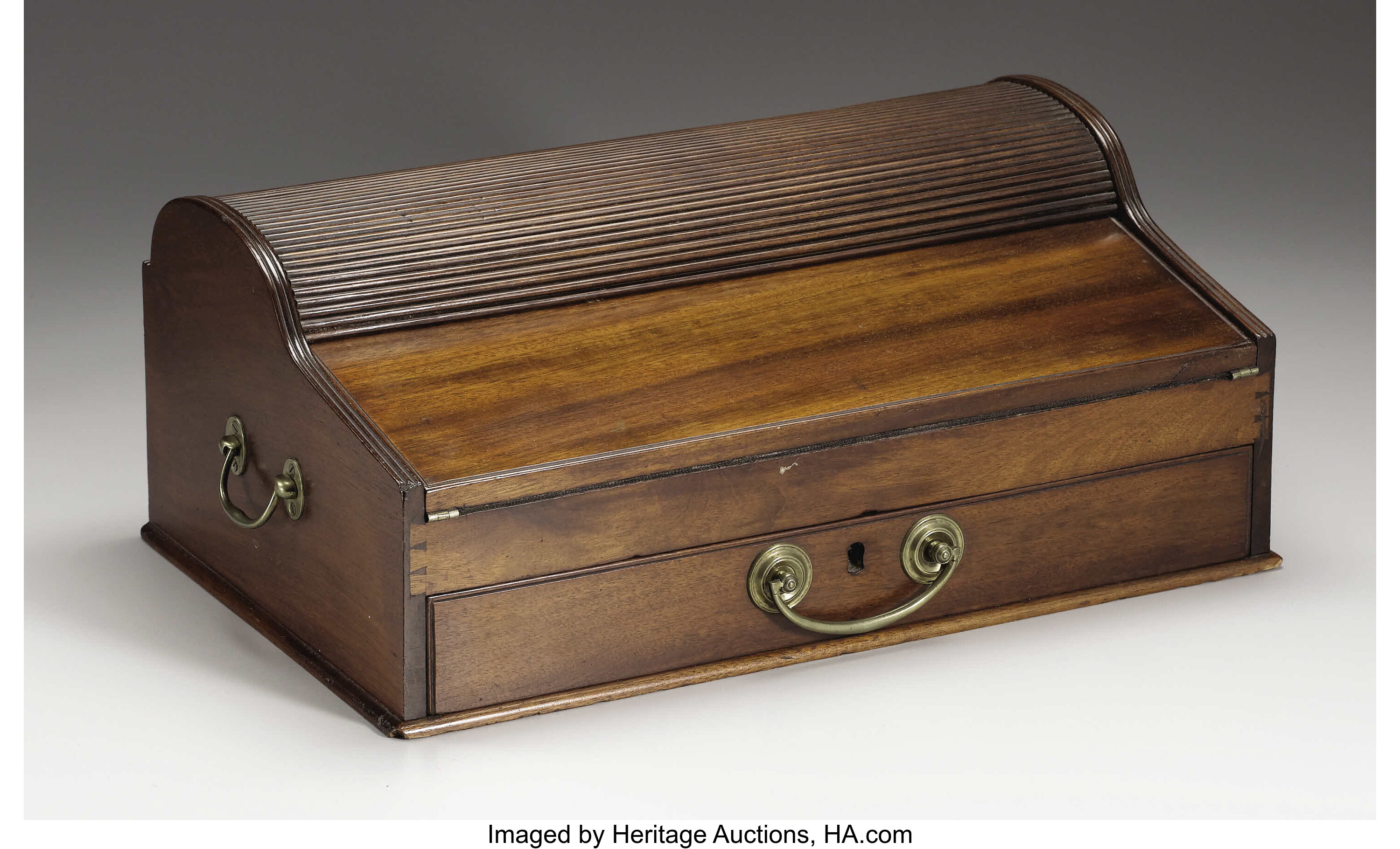 A Federal Mahogany Tambour Top Lap Desk Unknown Maker Possibly