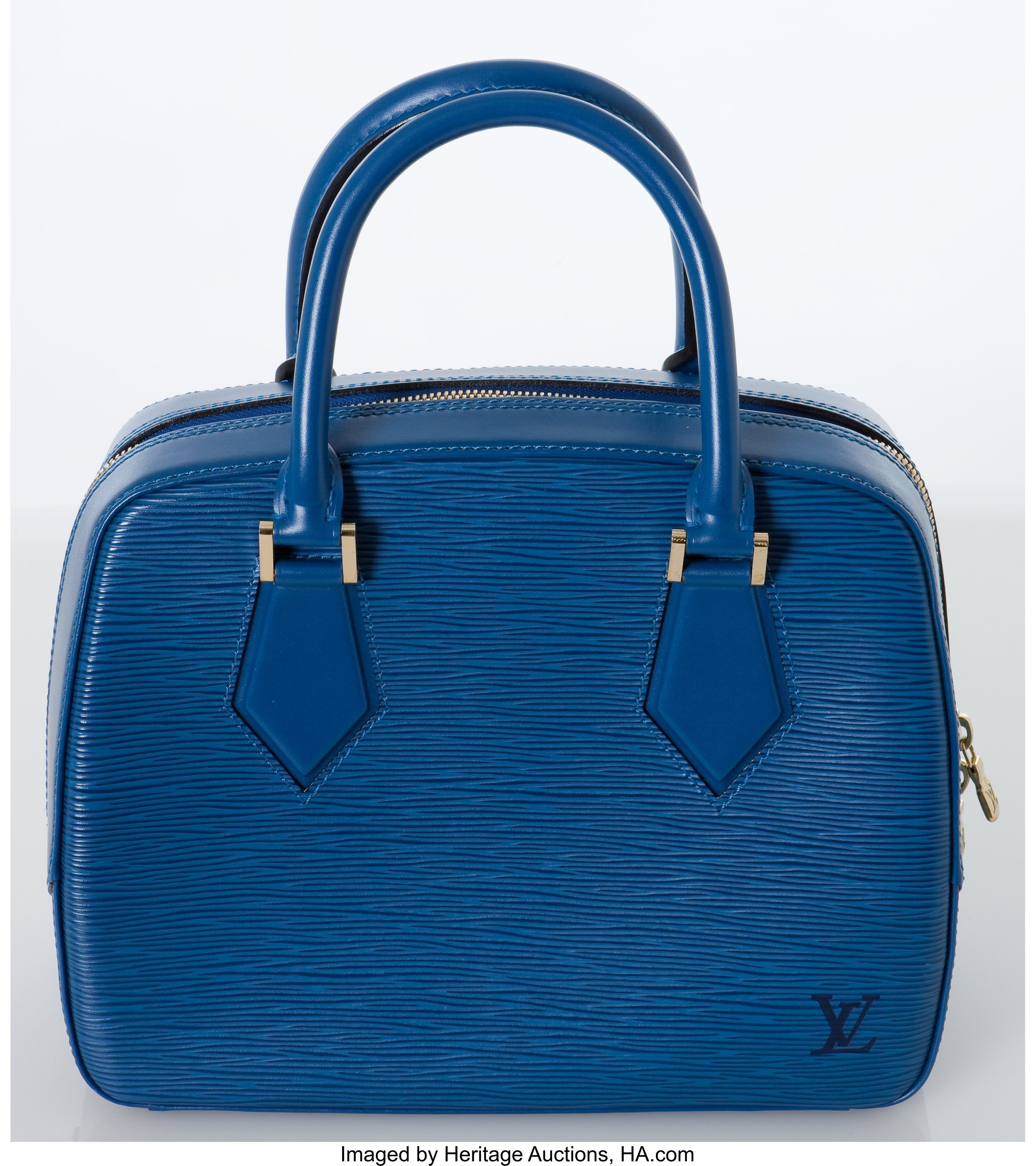 Vintage Louis Vuitton blue epi envelope style clutch bag with gold tone LV  motif